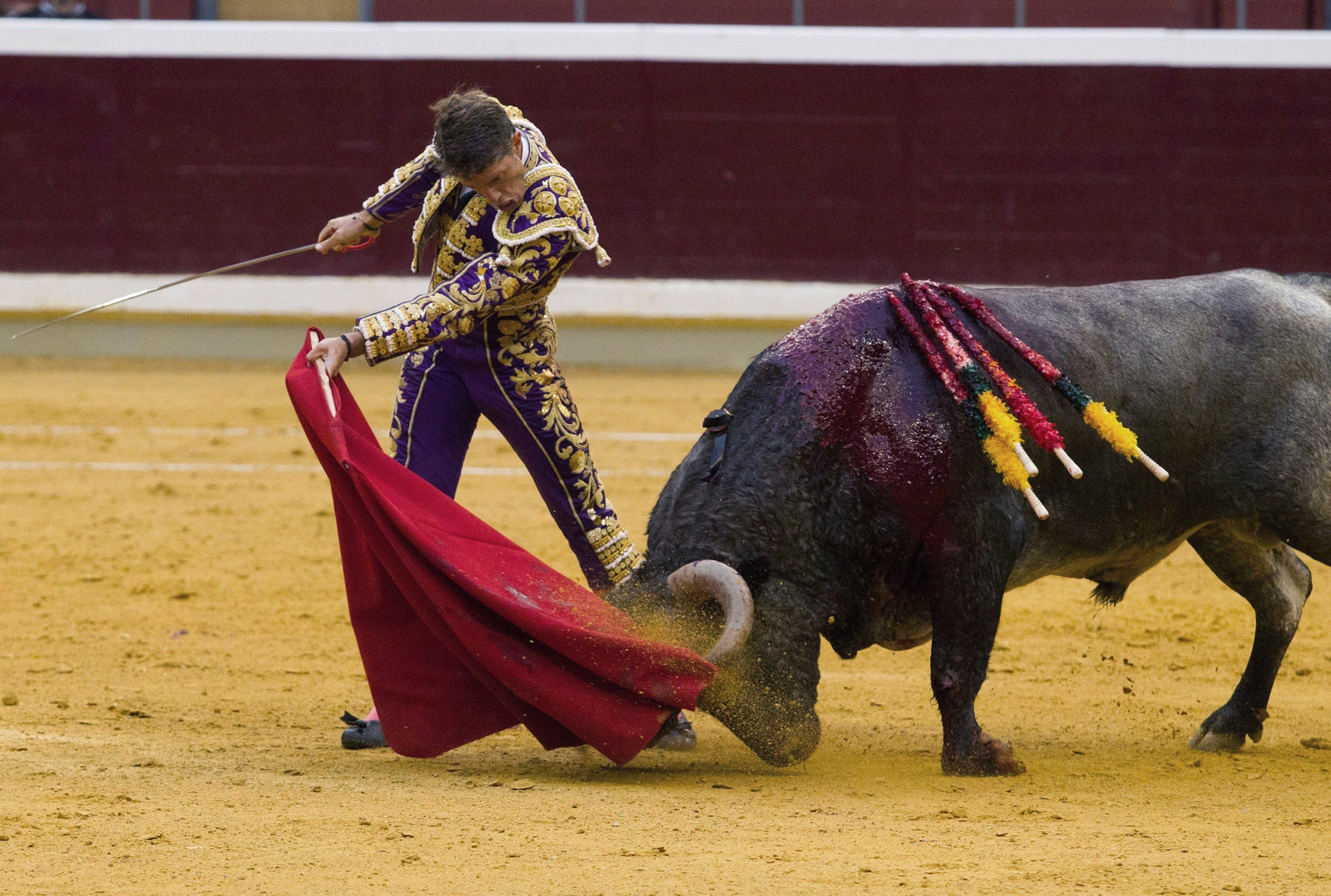 El diestro sevillano Manuel Escribano, en un muletazo, ayer, en Logroño, donde cortó una oreja.