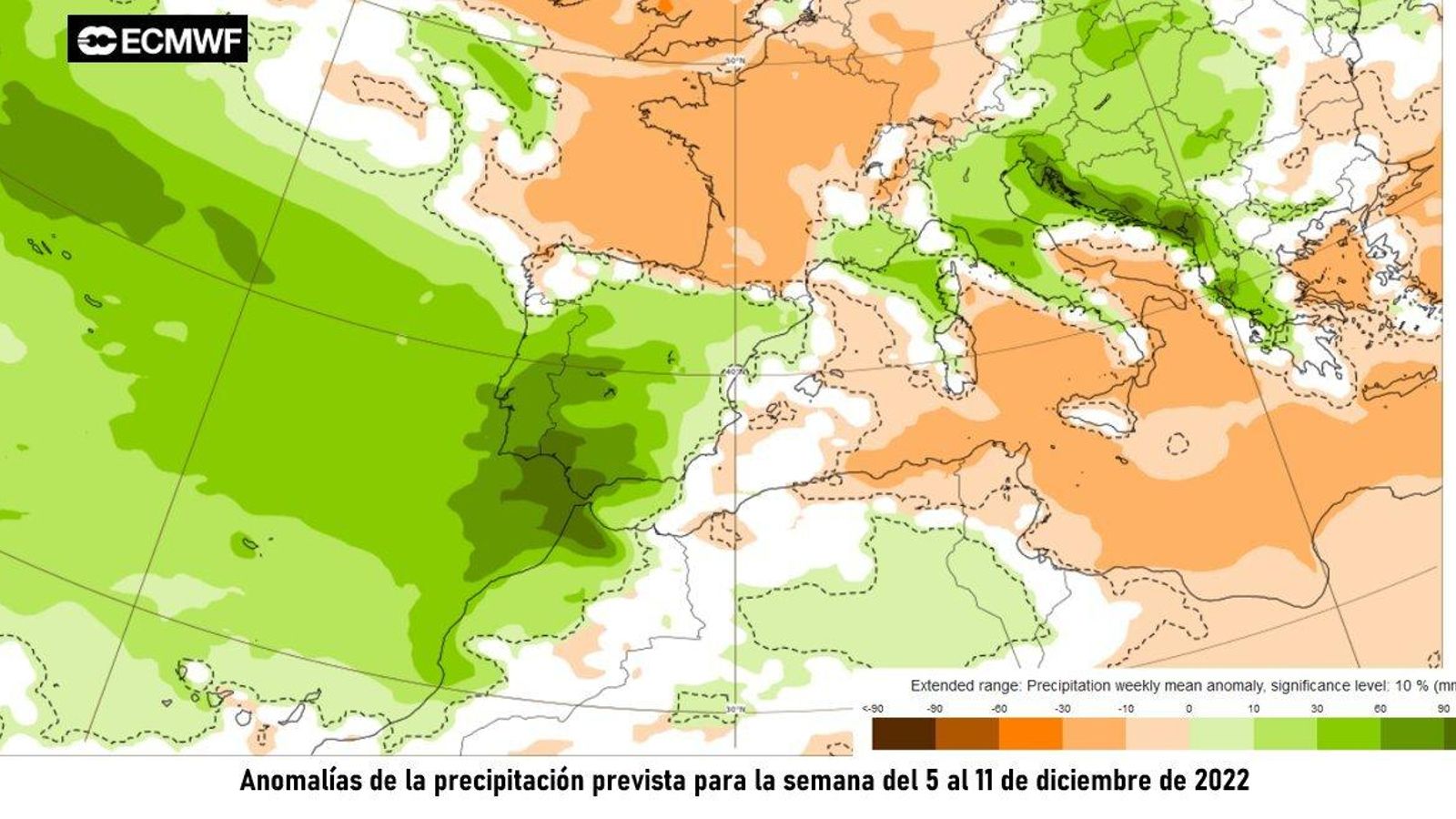 Precipitación prevista para la semana del 5 al 11 de diciembre.