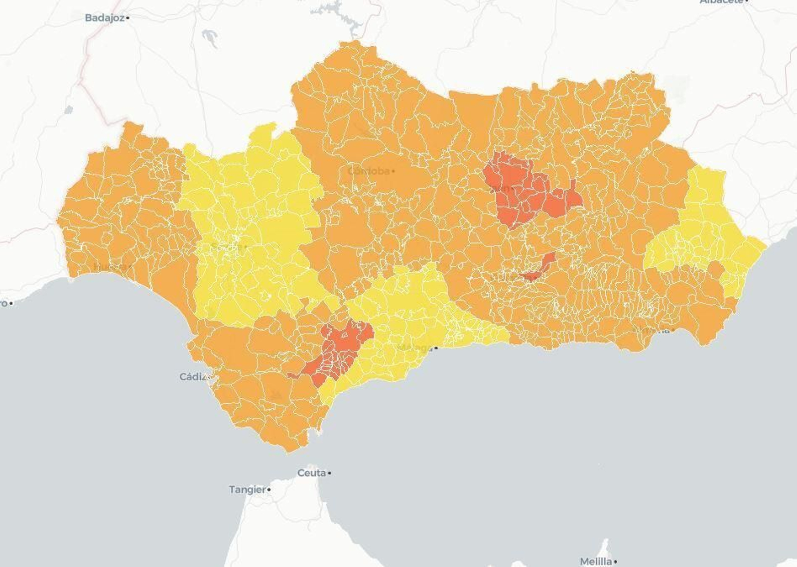 Mapa semafórico de Andalucía.