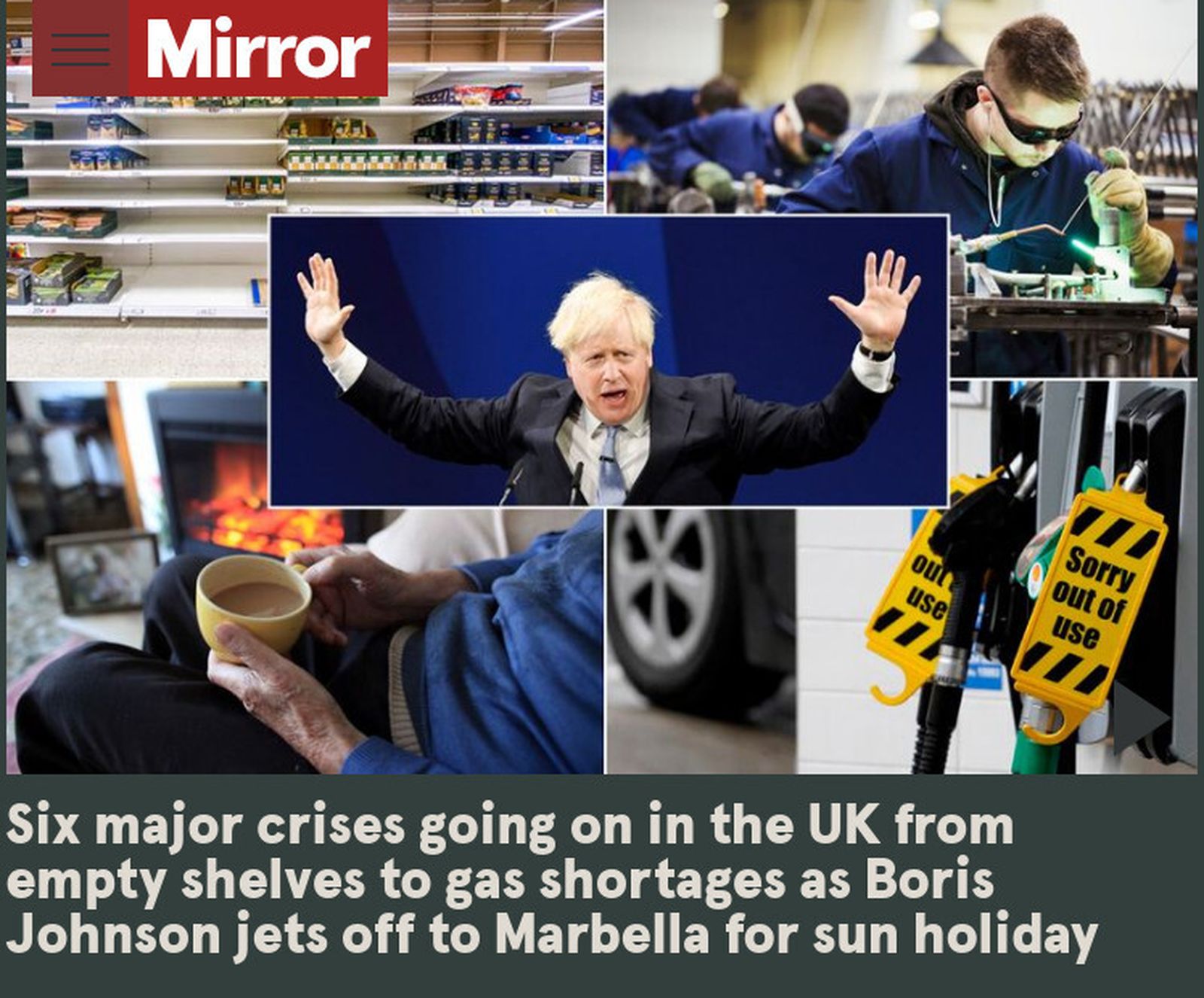 Portada digital de Mirror criticando a Johnson por viajar a Marbella