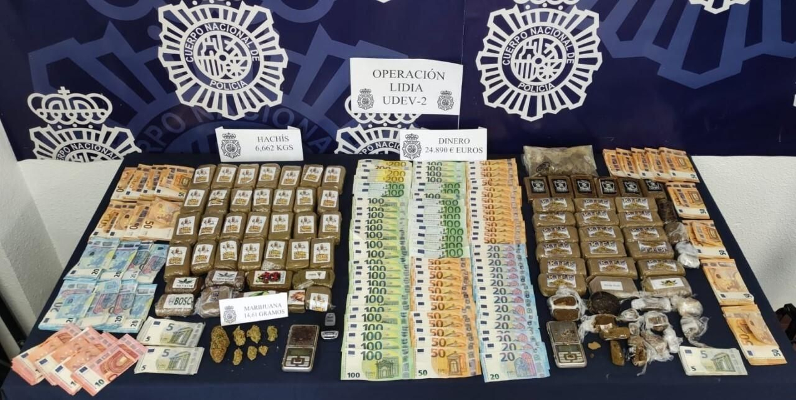 Dinero y drogas incautadas en viviendas de Mijas.