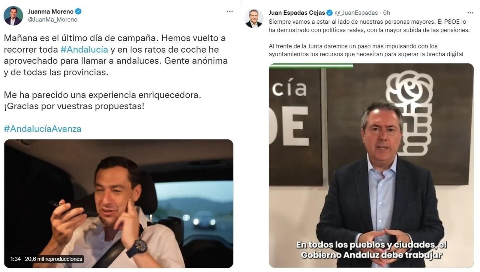 Tuits de Juanma Moreno y Juan Espadas