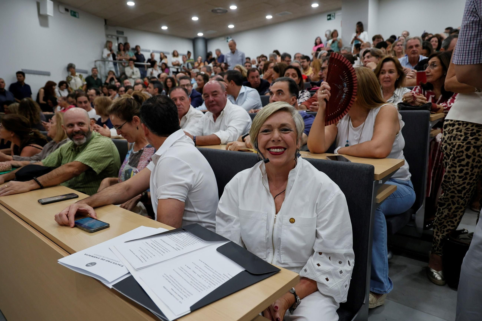 Carmen Vargas durante la presentación de su candidatura en la Facultad de Farmacia.