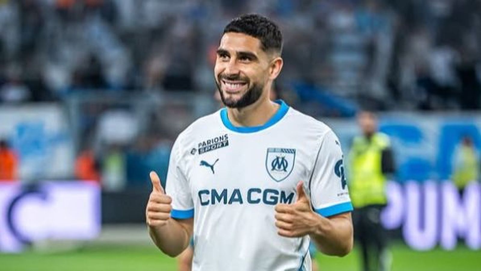 Neal Maupay posa como jugador del Olympique de Marsella