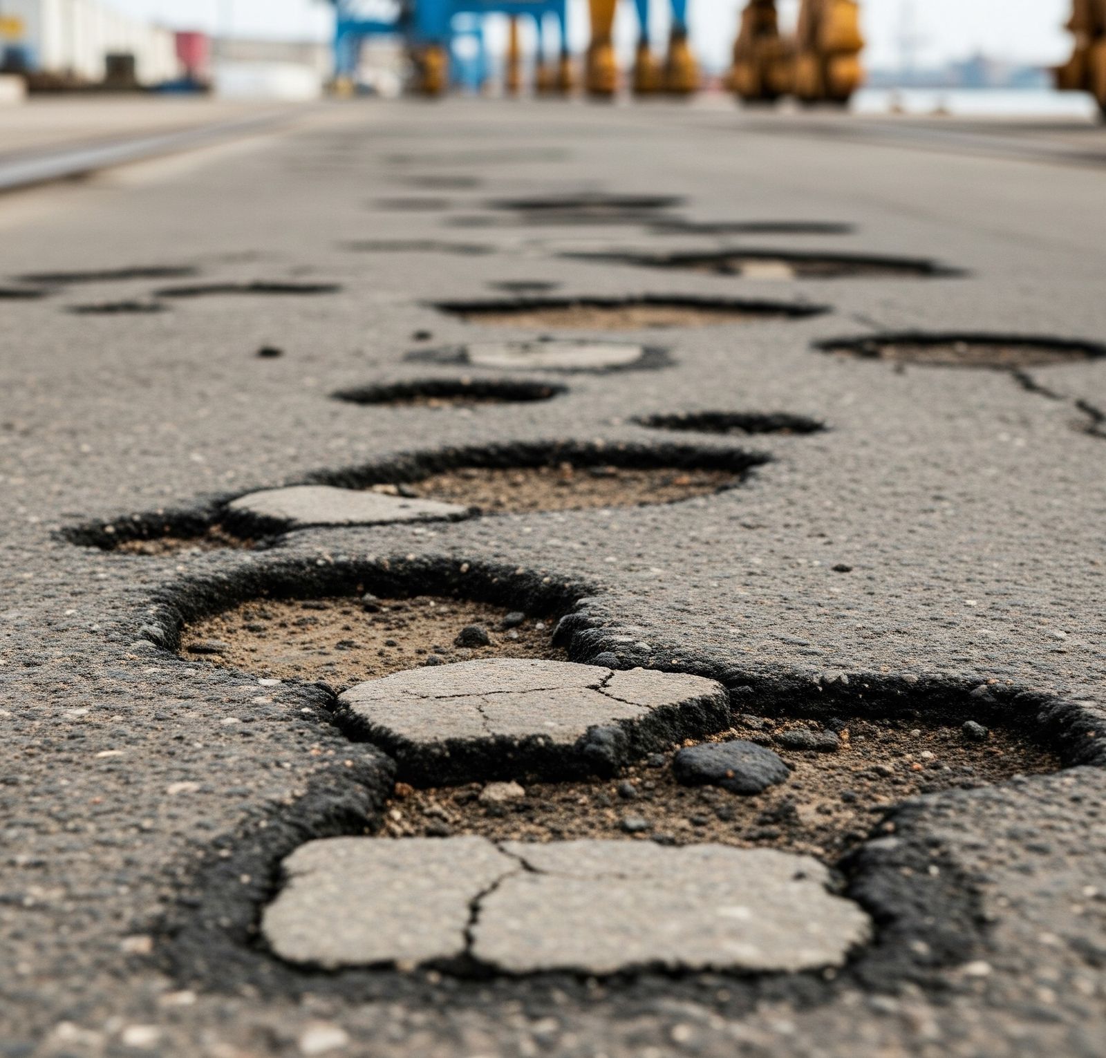 El pavimento se encuentra seriamente dañado en varias zonas del recinto portuario