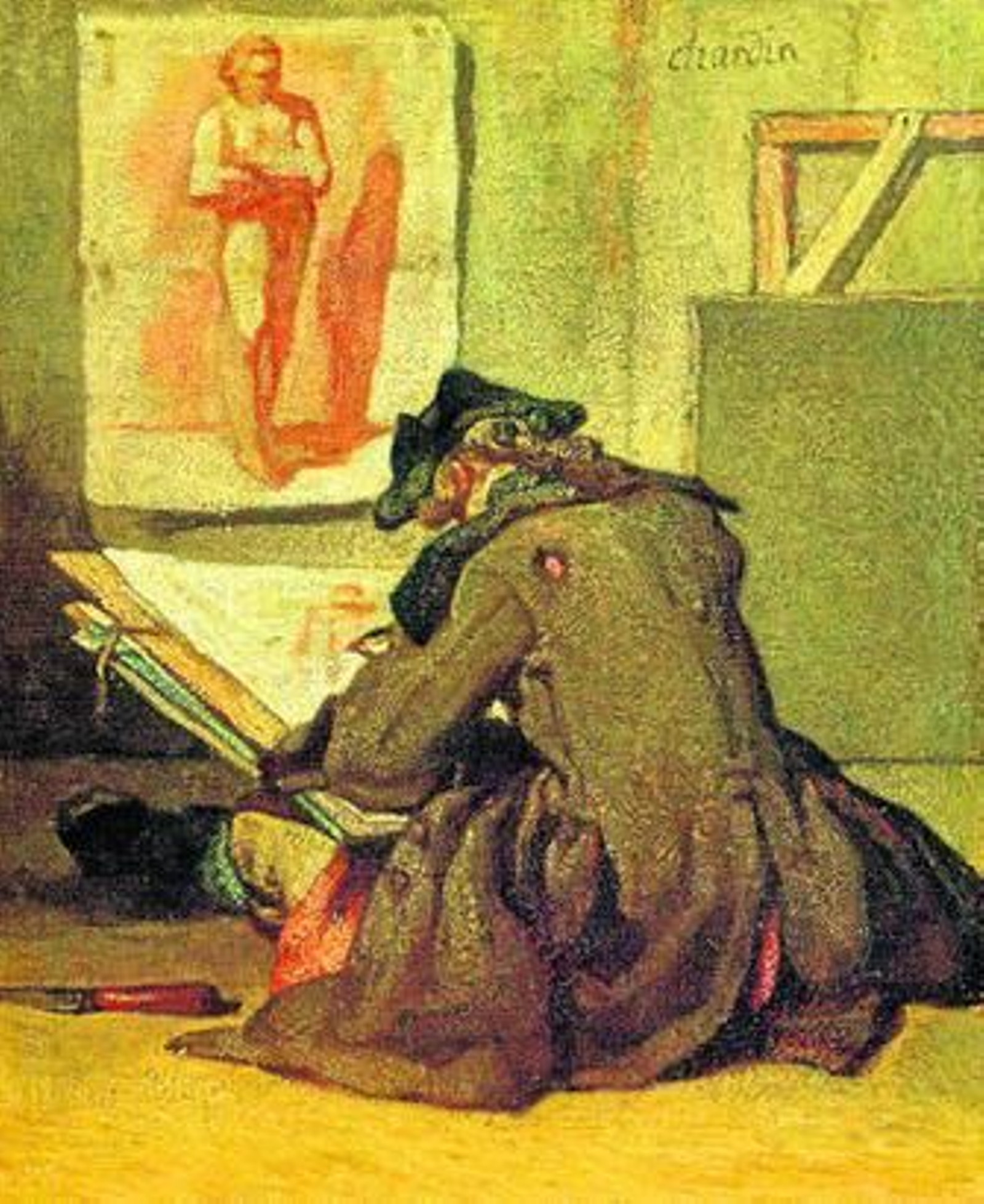 'Joven alumno dibujando', un óleo sobre tabla de roble de 1733-34.