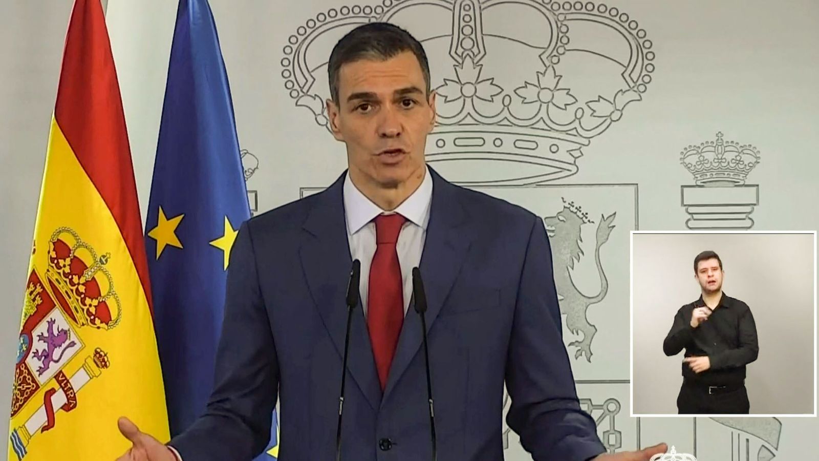 Captura de video de la declaración institucional este miércoles del presidente del Gobierno español, Pedro Sánchez