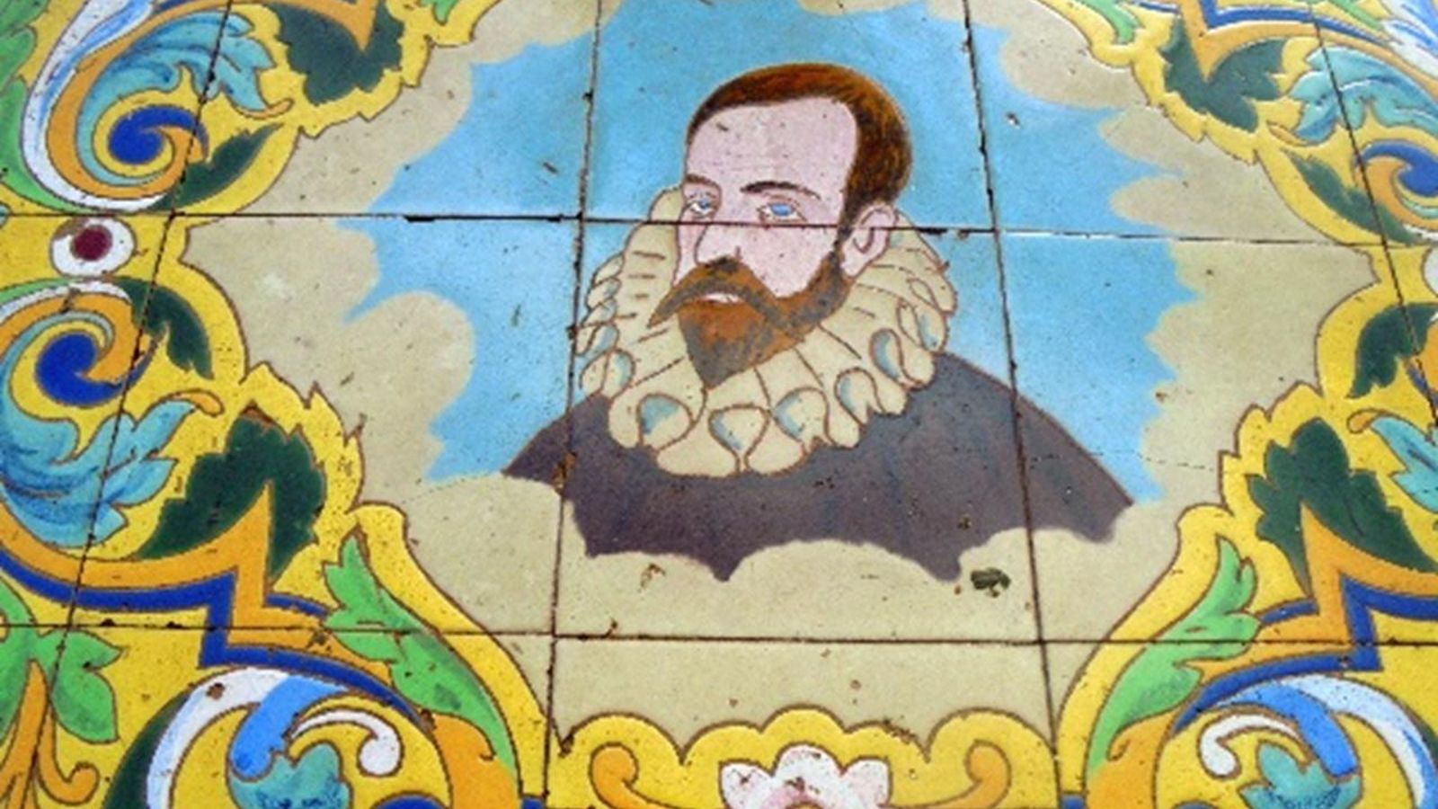 Efigie de D. Miguel de Cervantes Saavedra. Fuente central, hacia 1930.