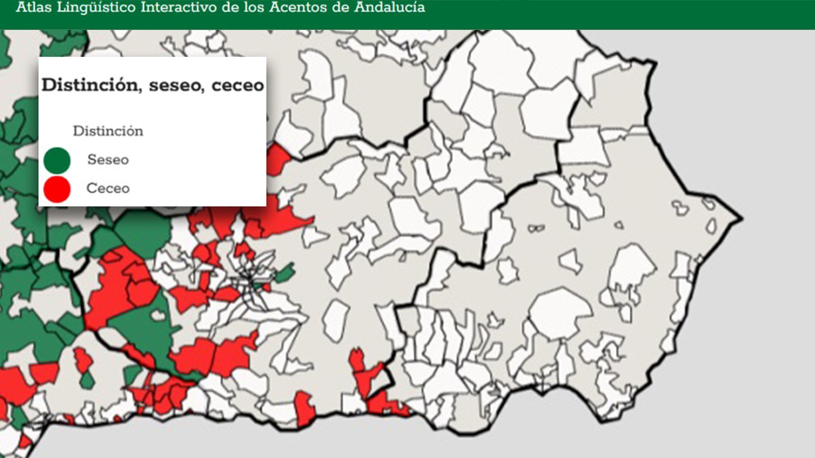 Mapa actual del seseo y ceceo en Andalucía oriental.