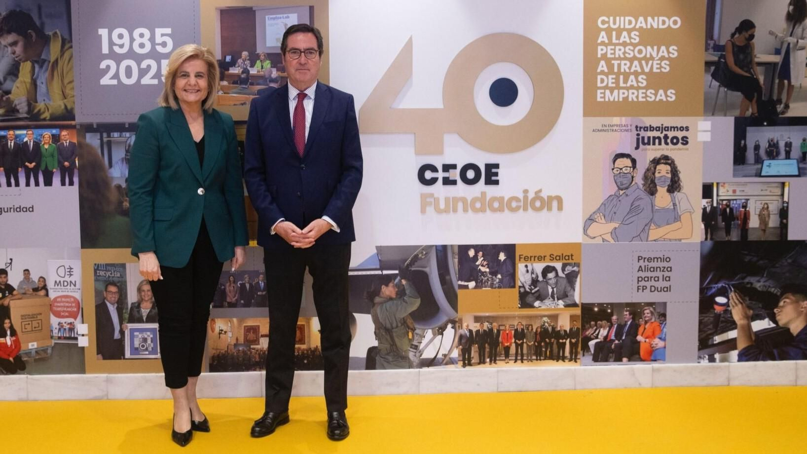 La presidenta de la Fundación CEOE, Fátima Báñez, y el presidente de la CEOE, Antonio Garamendi
