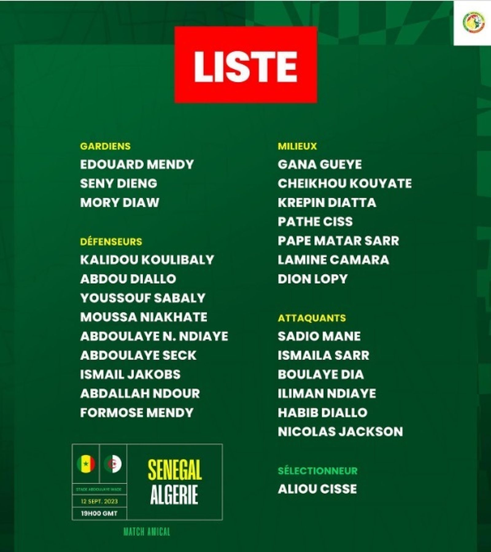 Convocatoria del combinado senegalés