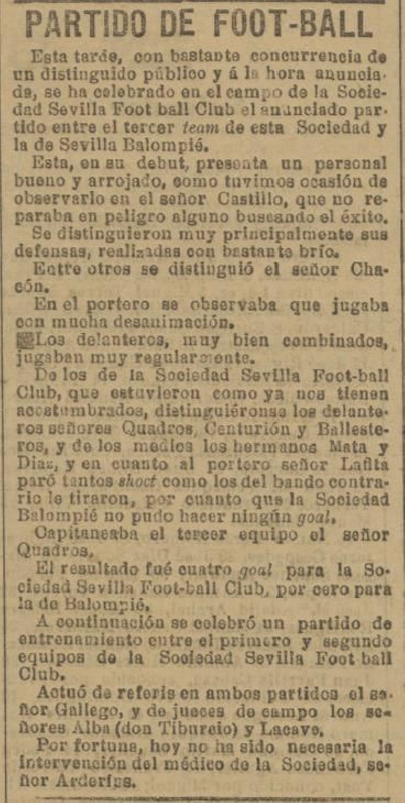Crónica de 'El Liberal' sobre el primer derbi de que se tiene constancia, del 14 de febrero de 1909. Crónica de 'El Liberal' sobre el primer derbi de que se tiene constancia, del 14 de febrero de 1909.