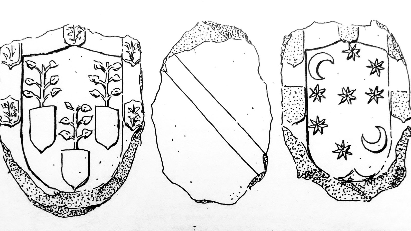 Ilustración de los escudos de la iglesia de la Magdalena