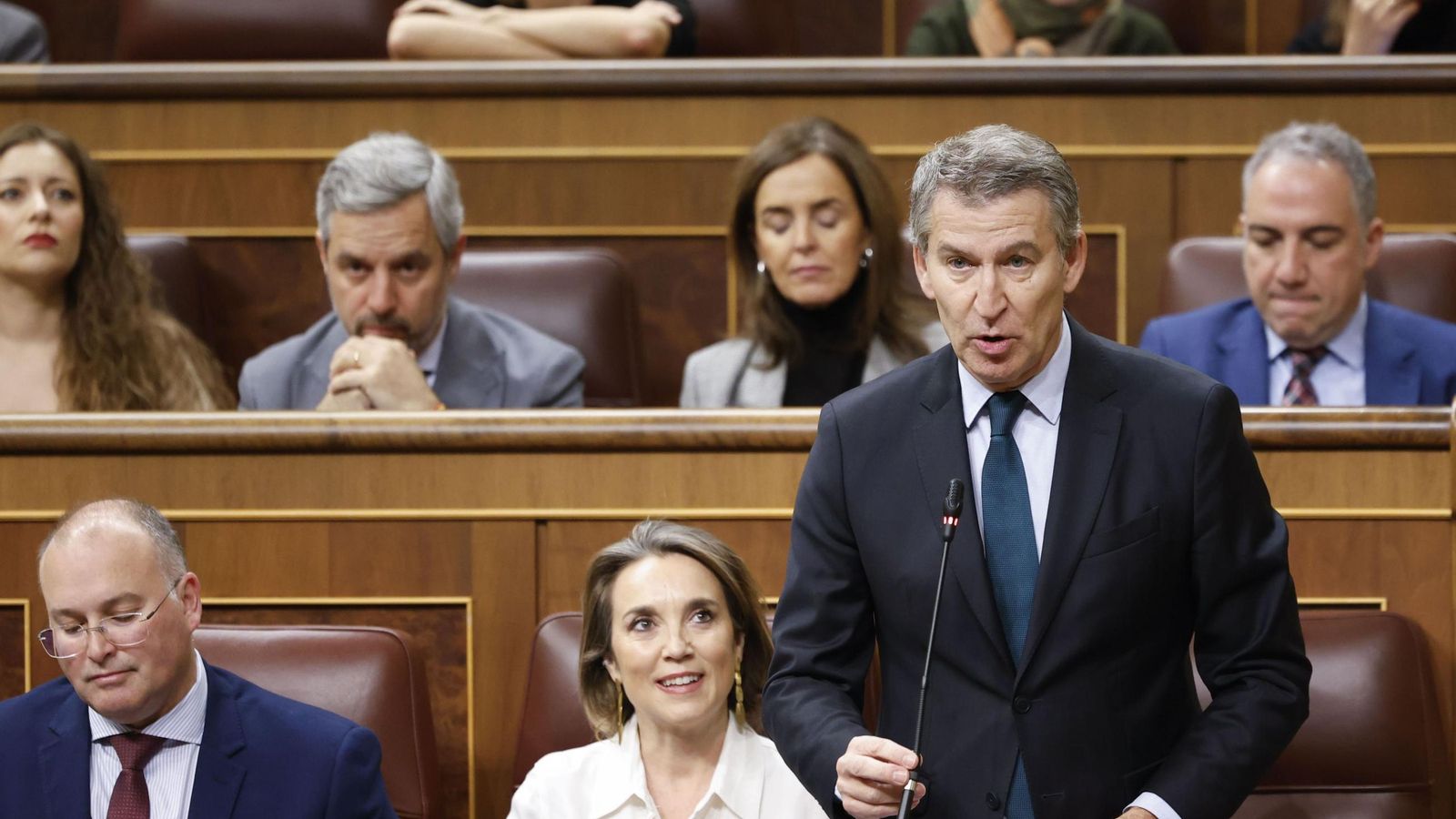 El líder del PP, Alberto Núñez Feijóo, durante su intervención este miércoles en el Congreso.