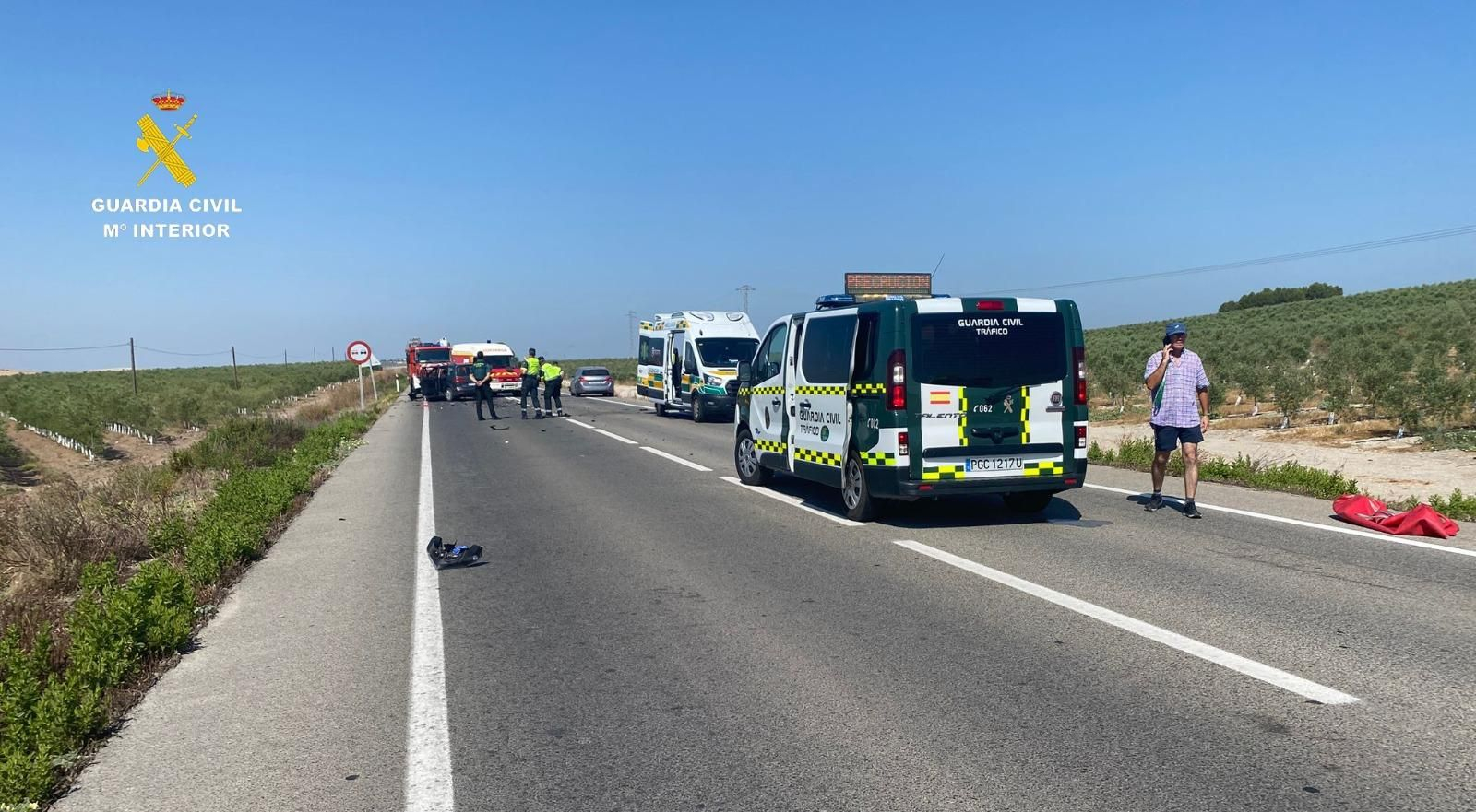 Agentes de la Guadia Civil trabajan en la zona junto a los bomberos
