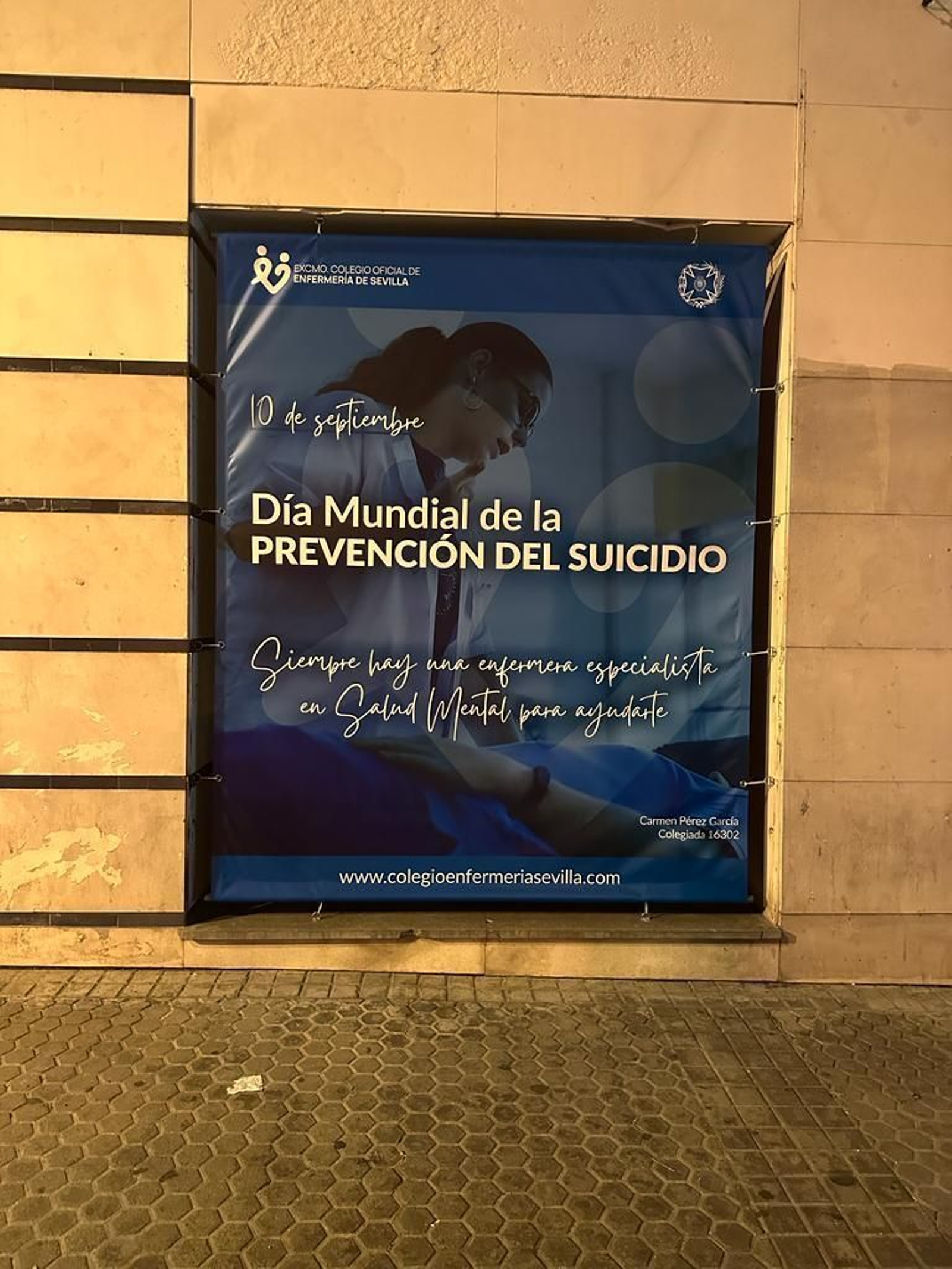 La campaña del Colegio de Enfermería de Sevilla, en la fachada principal del edificio.