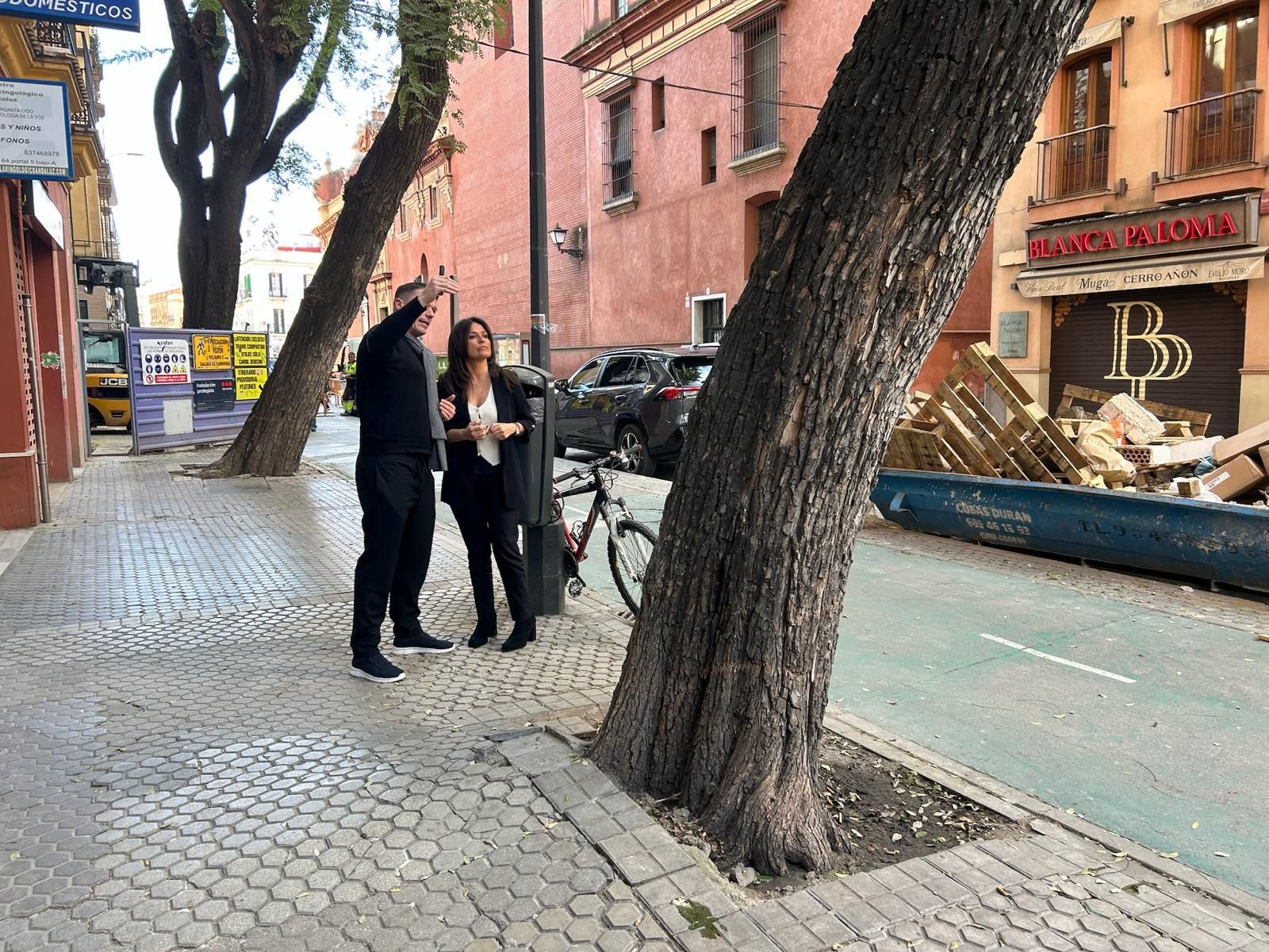Evelia Rincón supervisa uno de los árboles que serán talados en la calle San Jacinto.