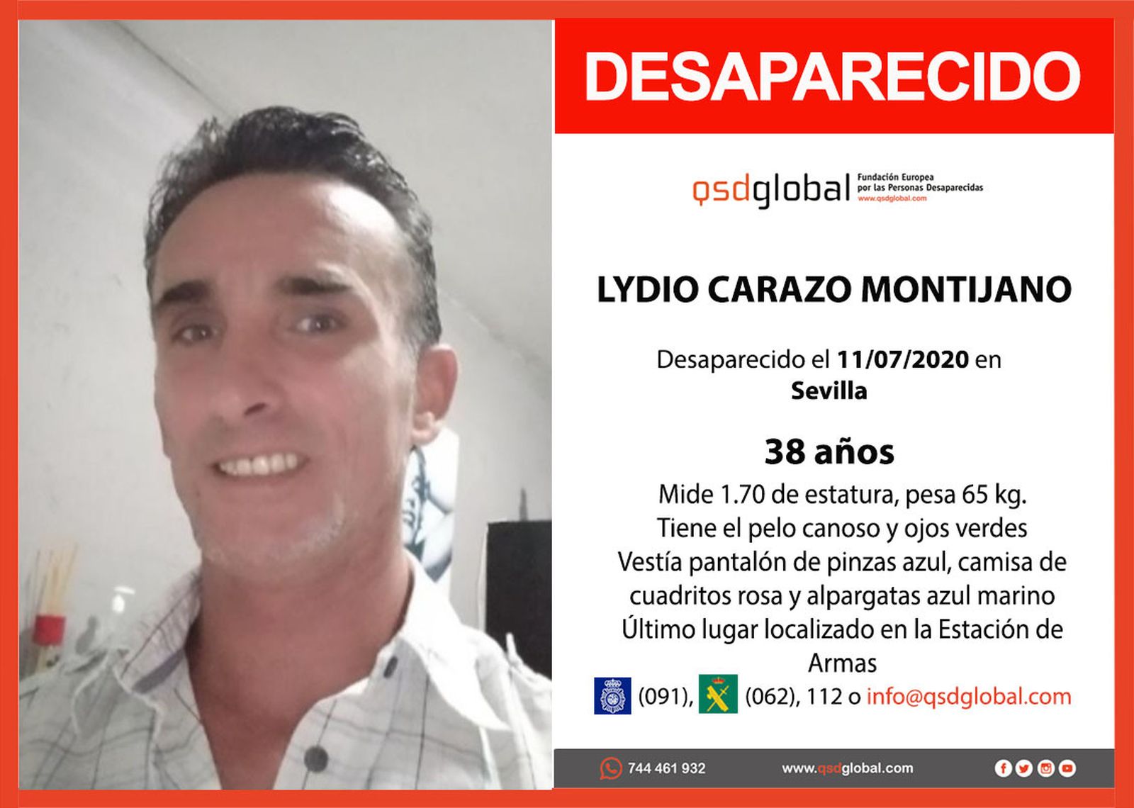 Anuncio de la desaparición de Lydio en Sevilla.