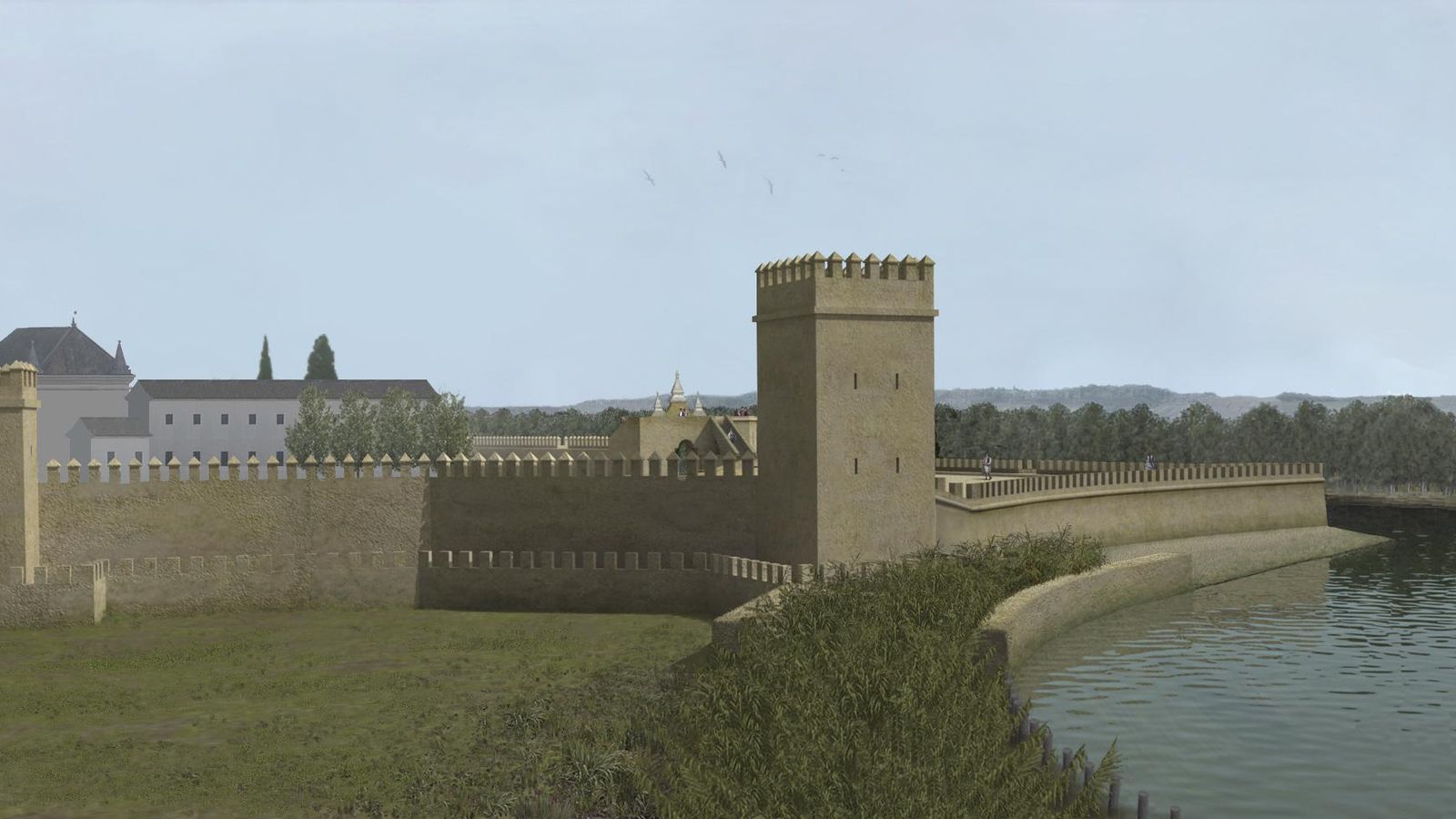 Vista desde el norte de la Puerta de la Barqueta (al fondo) y de El Blanquillo, en el siglo XVIII.