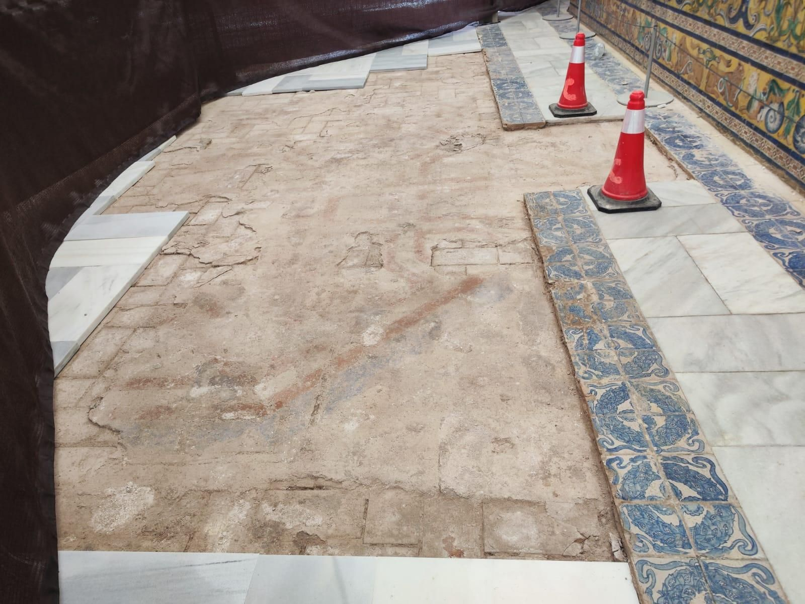 Parte de la montea hallada en el salón de las bóvedas.