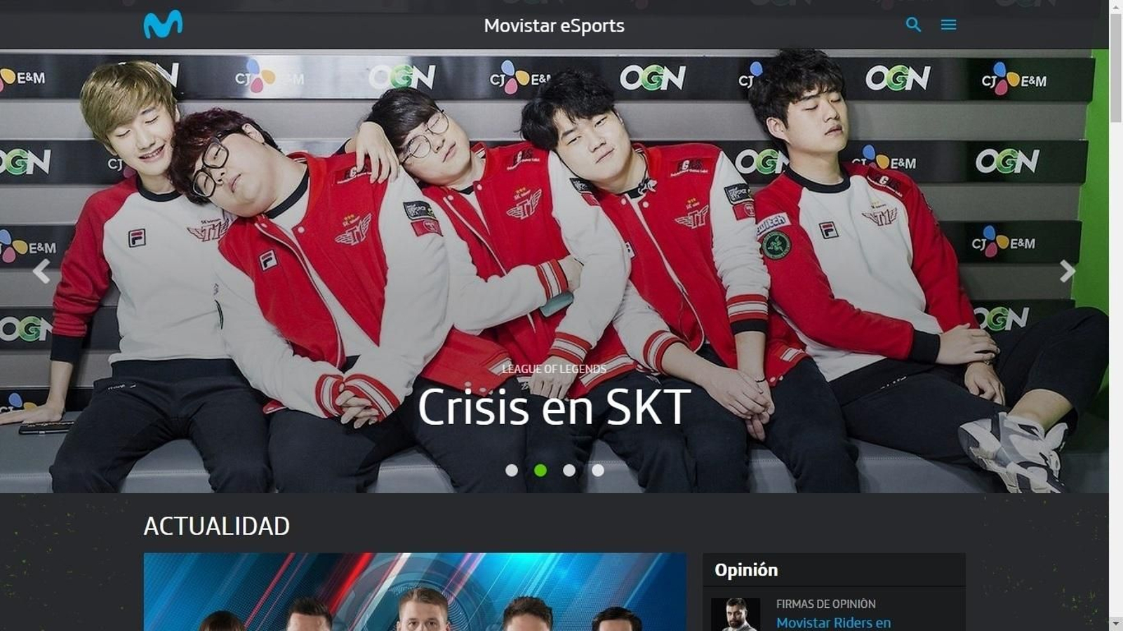Página de inicio de la web 'www.movistaresports.es'. Página de inicio de la web 'www.movistaresports.es'.