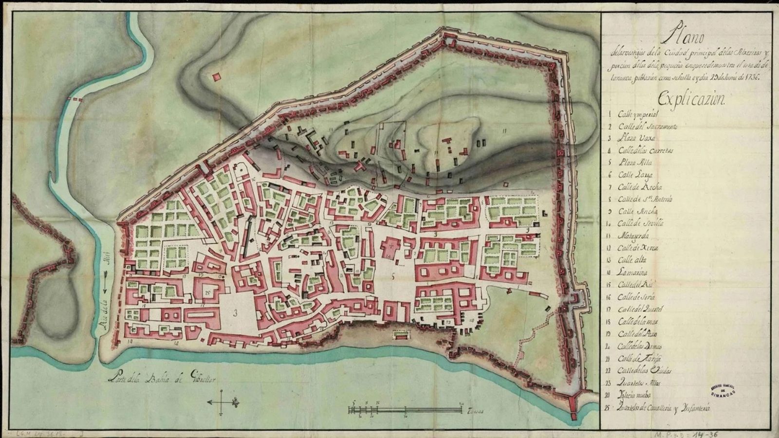 Plano de Algeciras en 1736, muy conocido y contemporáneo al “del Realejo”, o “Del Puente”, que aquí comentamos.