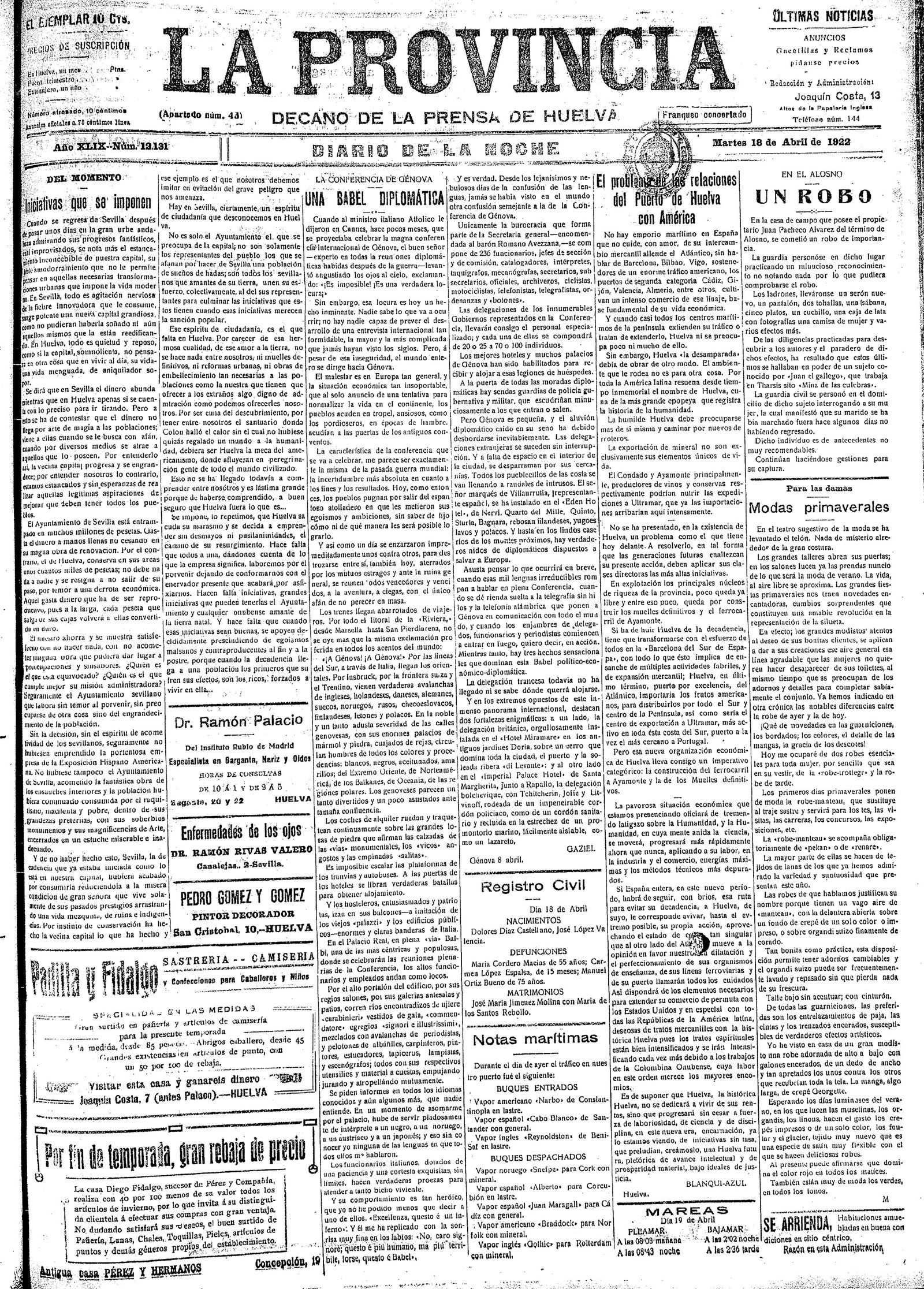 La Provincia, 18-04-1922.