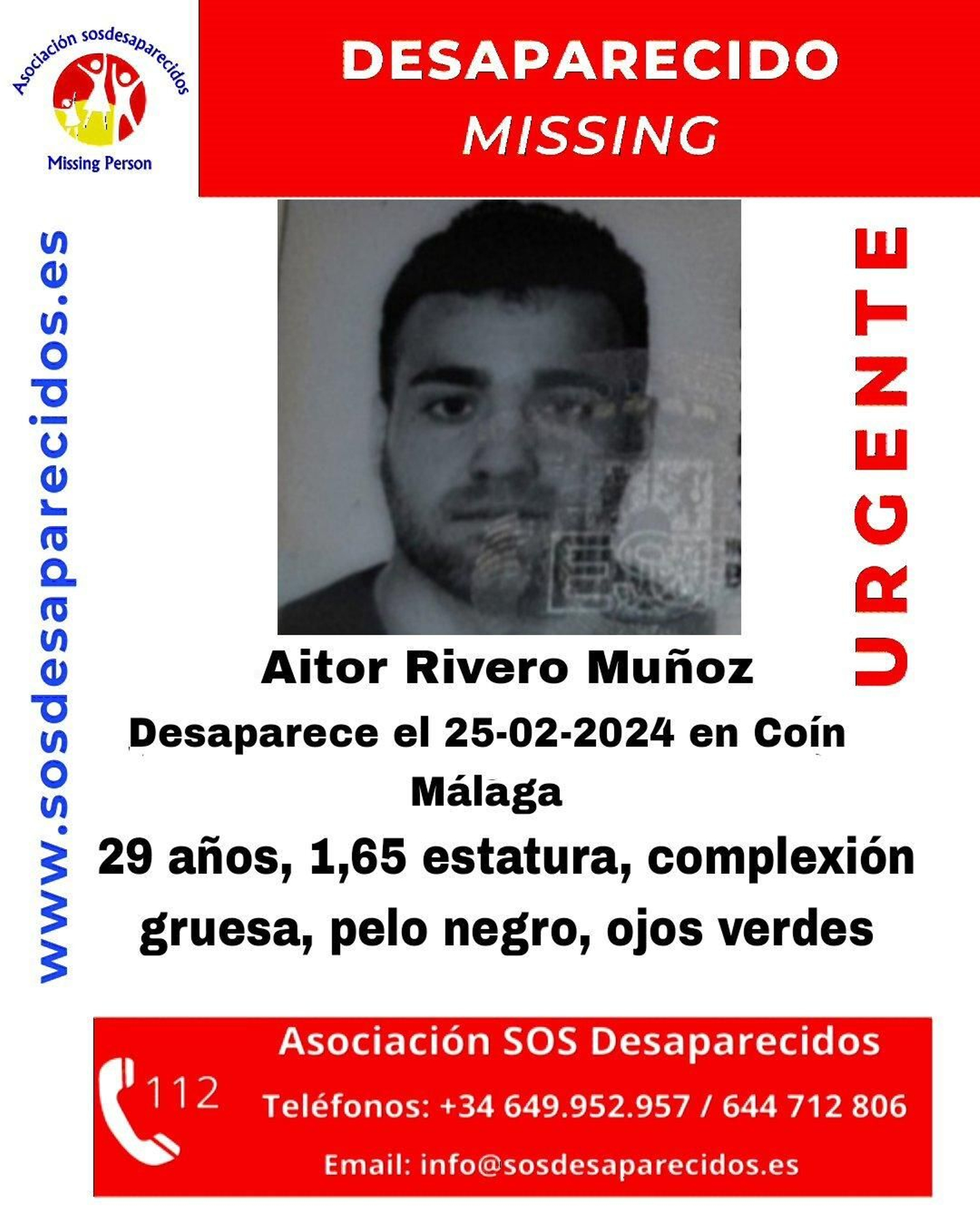 El cartel que informa de la desaparición de Aitor, un joven de 29 años, en Coín. El cartel que informa de la desaparición de Aitor, un joven de 29 años, en Coín.
