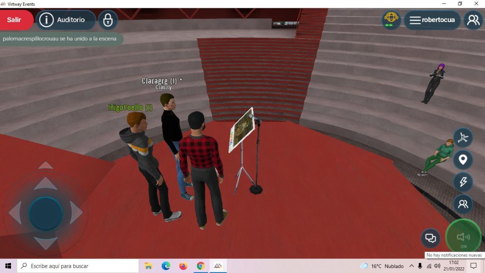 La presentación de un acto en el metaverso de la Facultad de Filología.