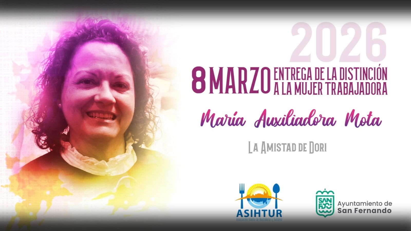 Asihtur homenajea a María Auxiliadora Mota (La Amistad de Dori) por el 8M de San Fernando