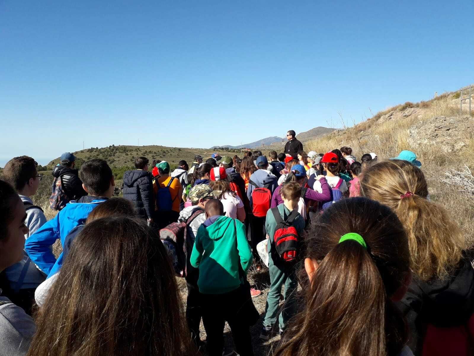 Reforestación en grupo de escolares.