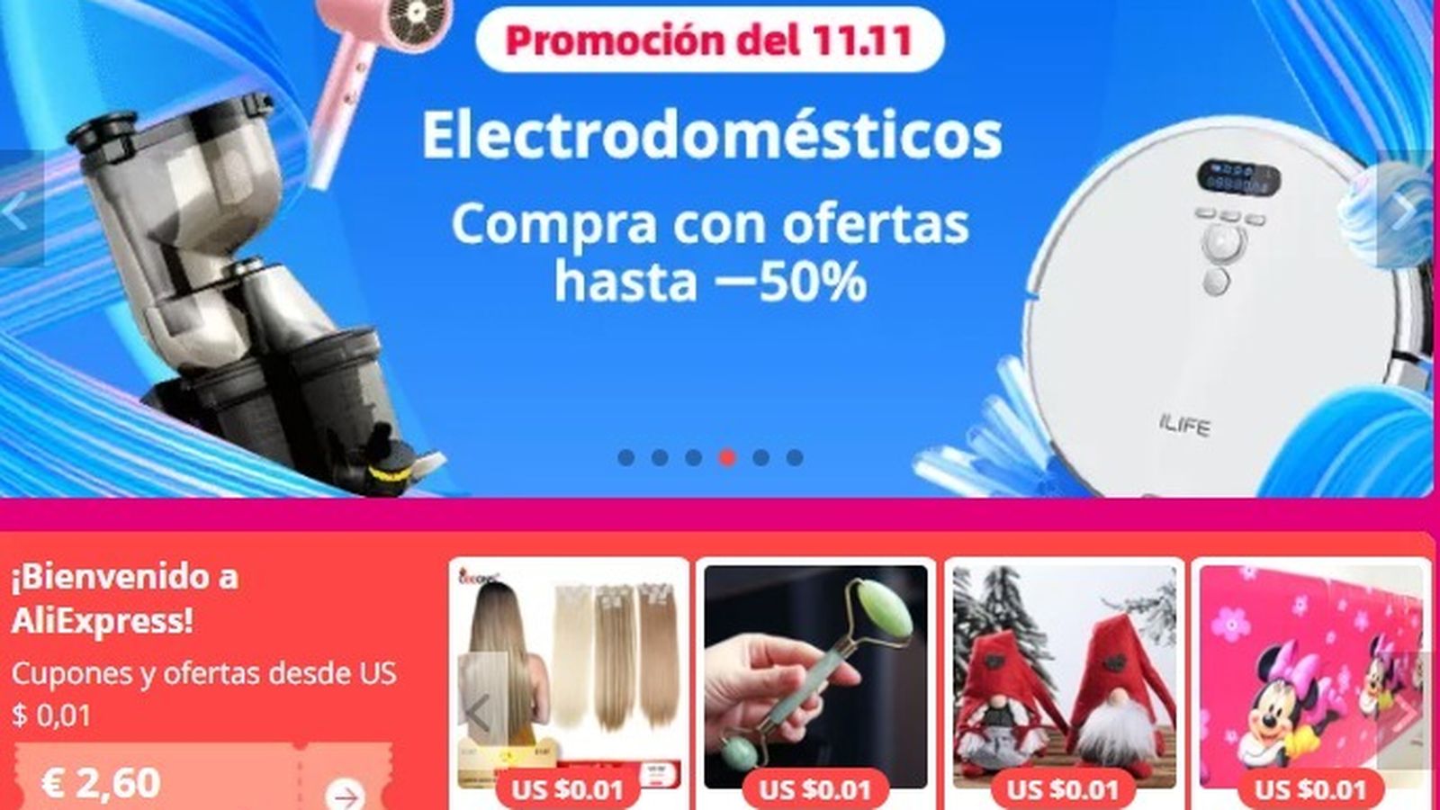 Algunos cupones en la página de AliExpress.