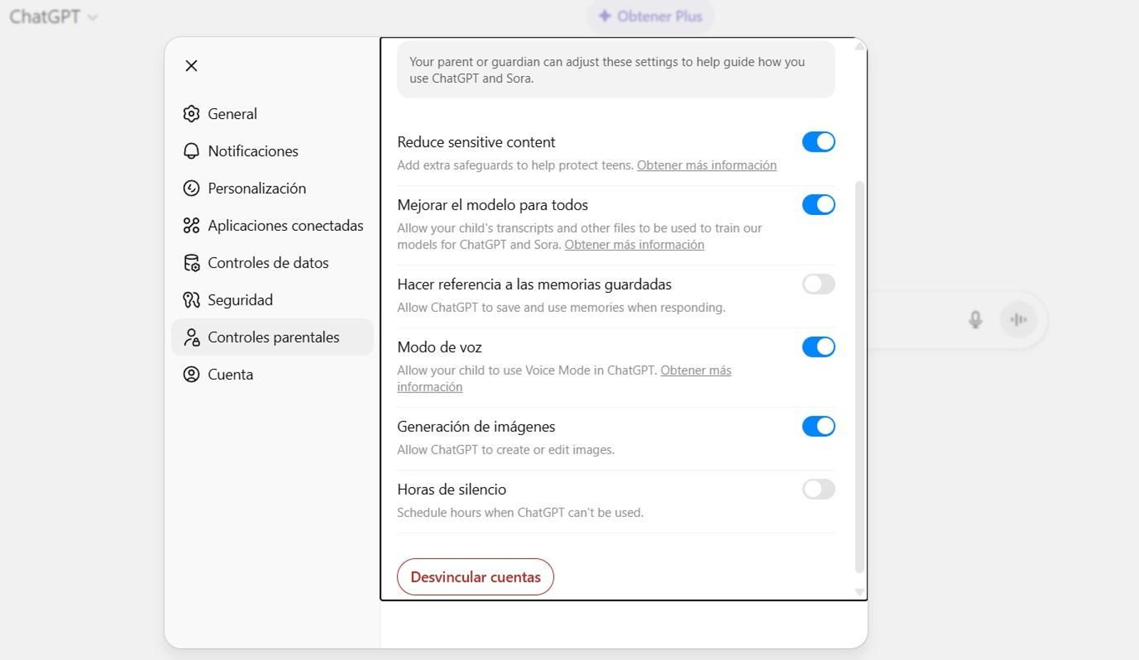 Activar el control parental en ChatGPT, paso a paso.