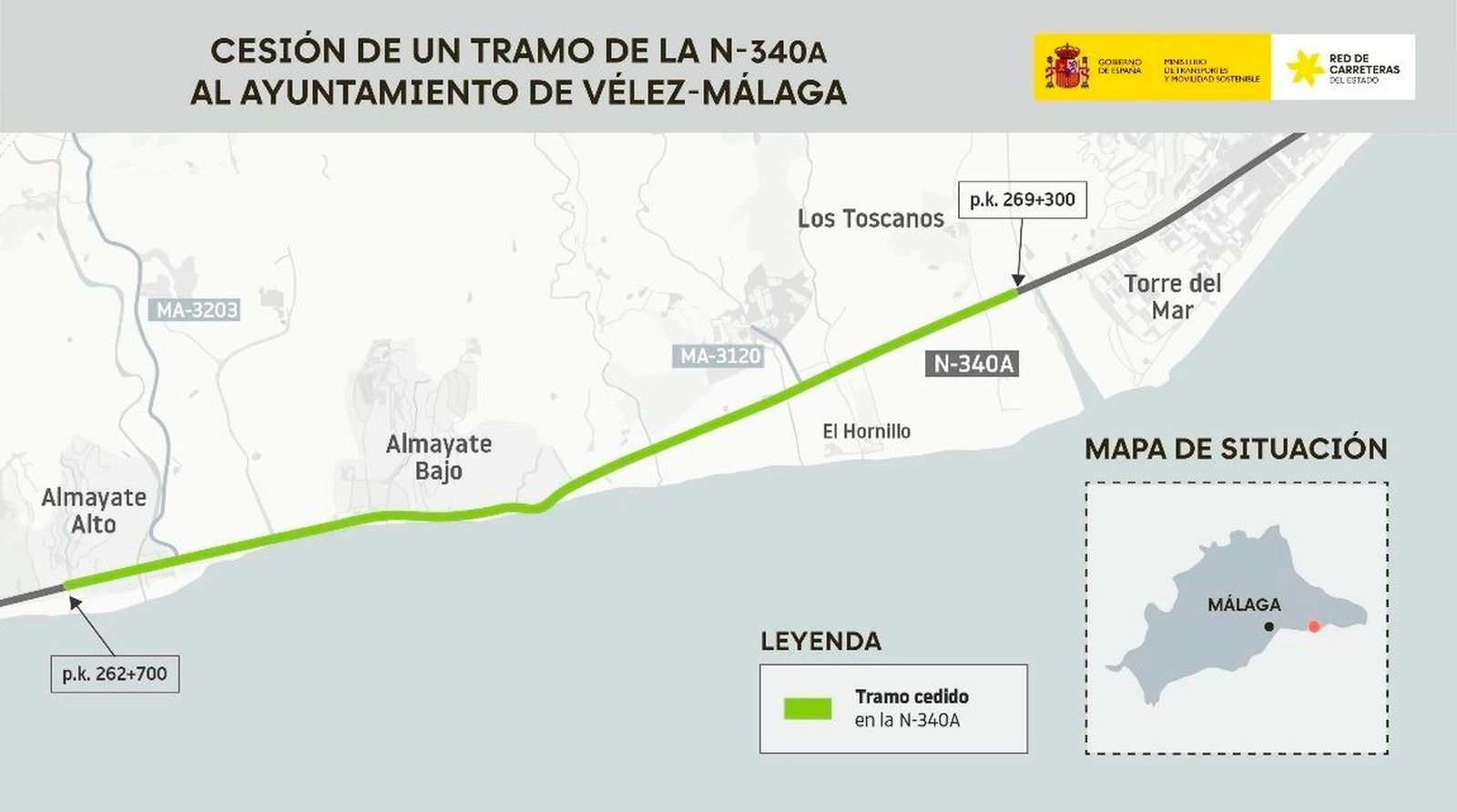 Tramo de la N-340A cedido al Ayuntamiento de Vélez-Málaga