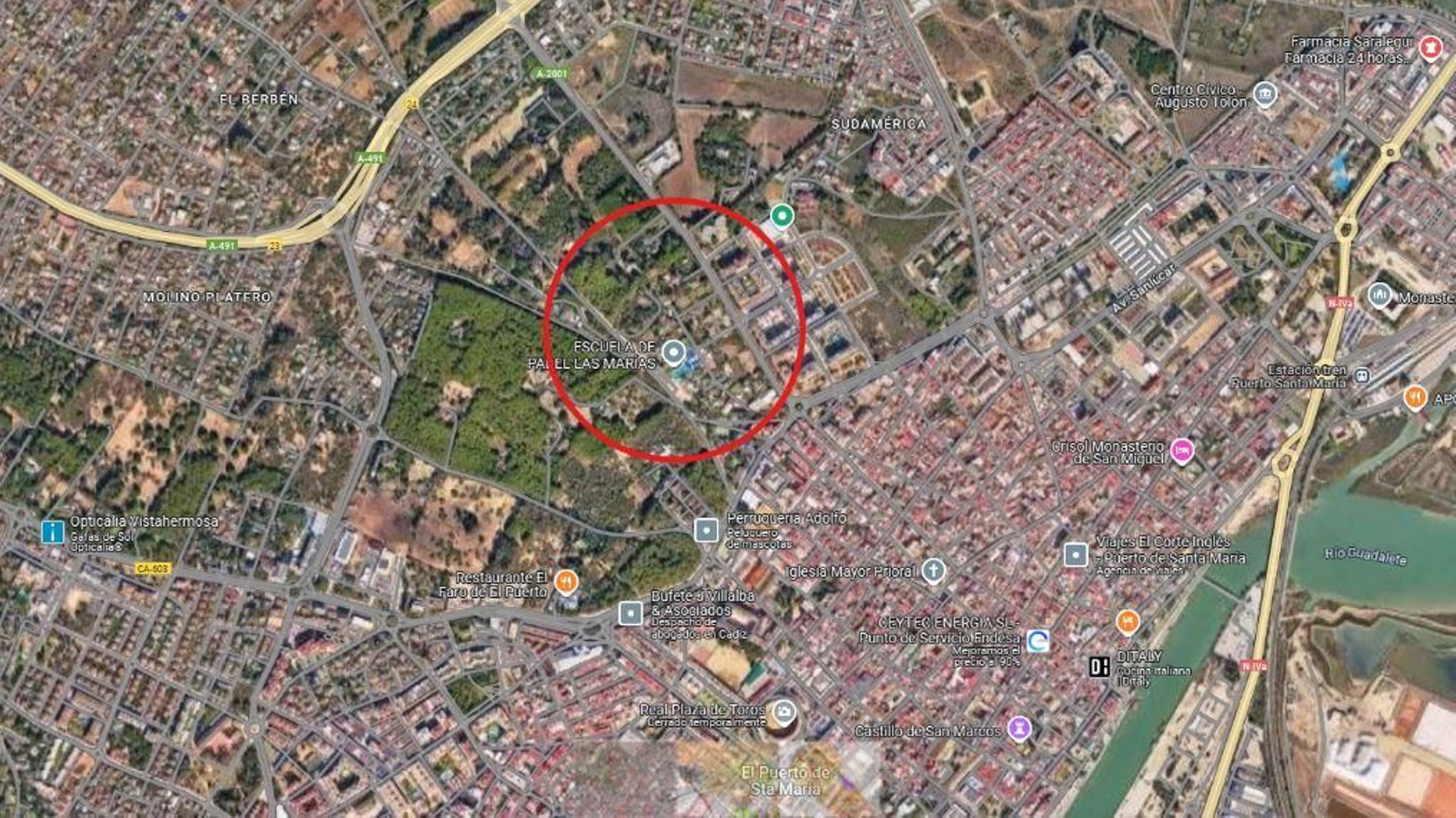 Una imagen del ámbito de La Belleza sobre el plano de El Puerto.