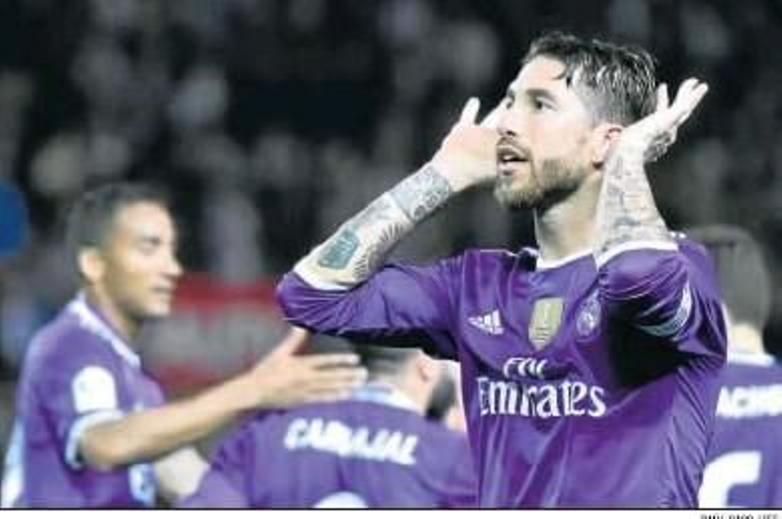 Sergio Ramos, haciendo un gesto que no gustó nada a la afición del Sevilla.