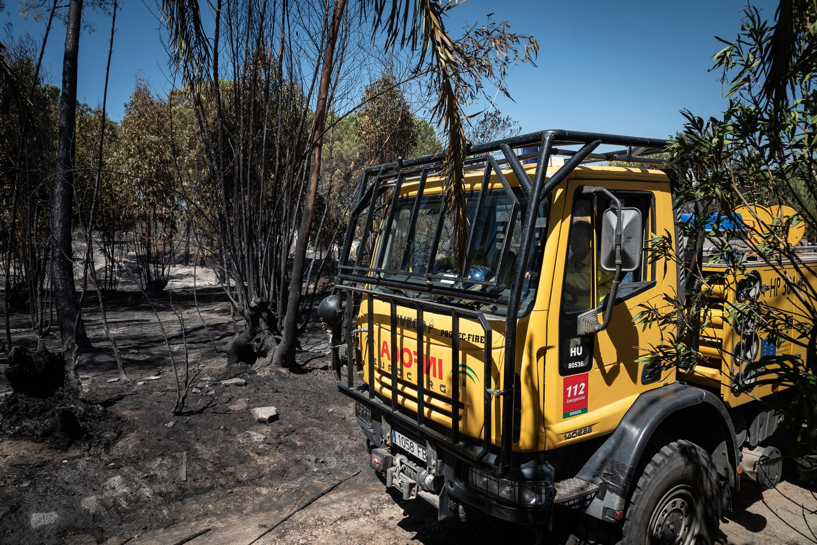 Imágenes de las labores de extinción del incendio de Bonares