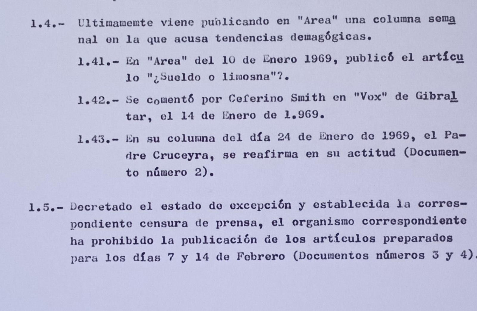 Censura en los artículos de prensa del padre Cruceyra.