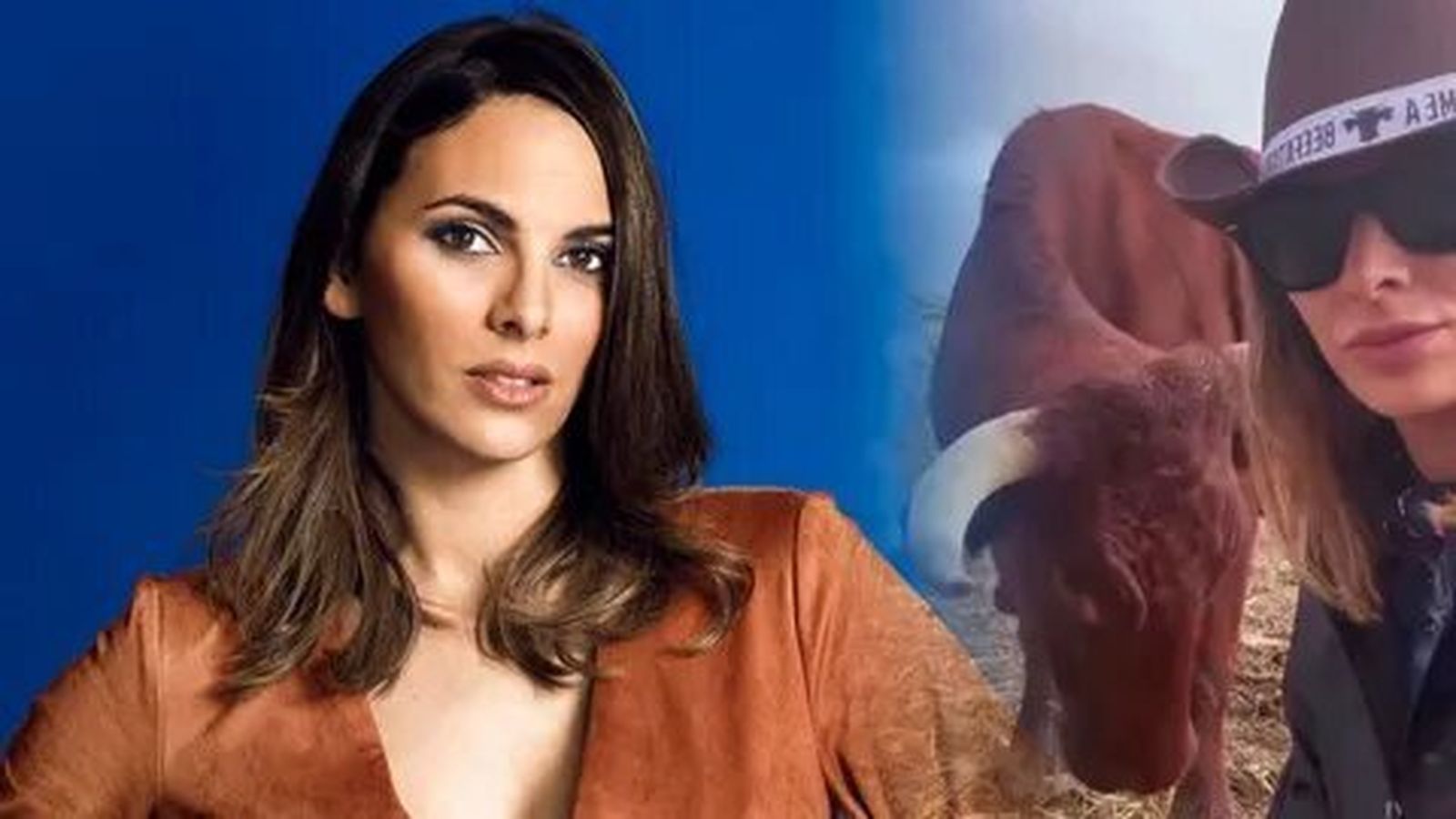 Irene Rosales se lleva un susto con una vaca durante la visita a una ganadería.