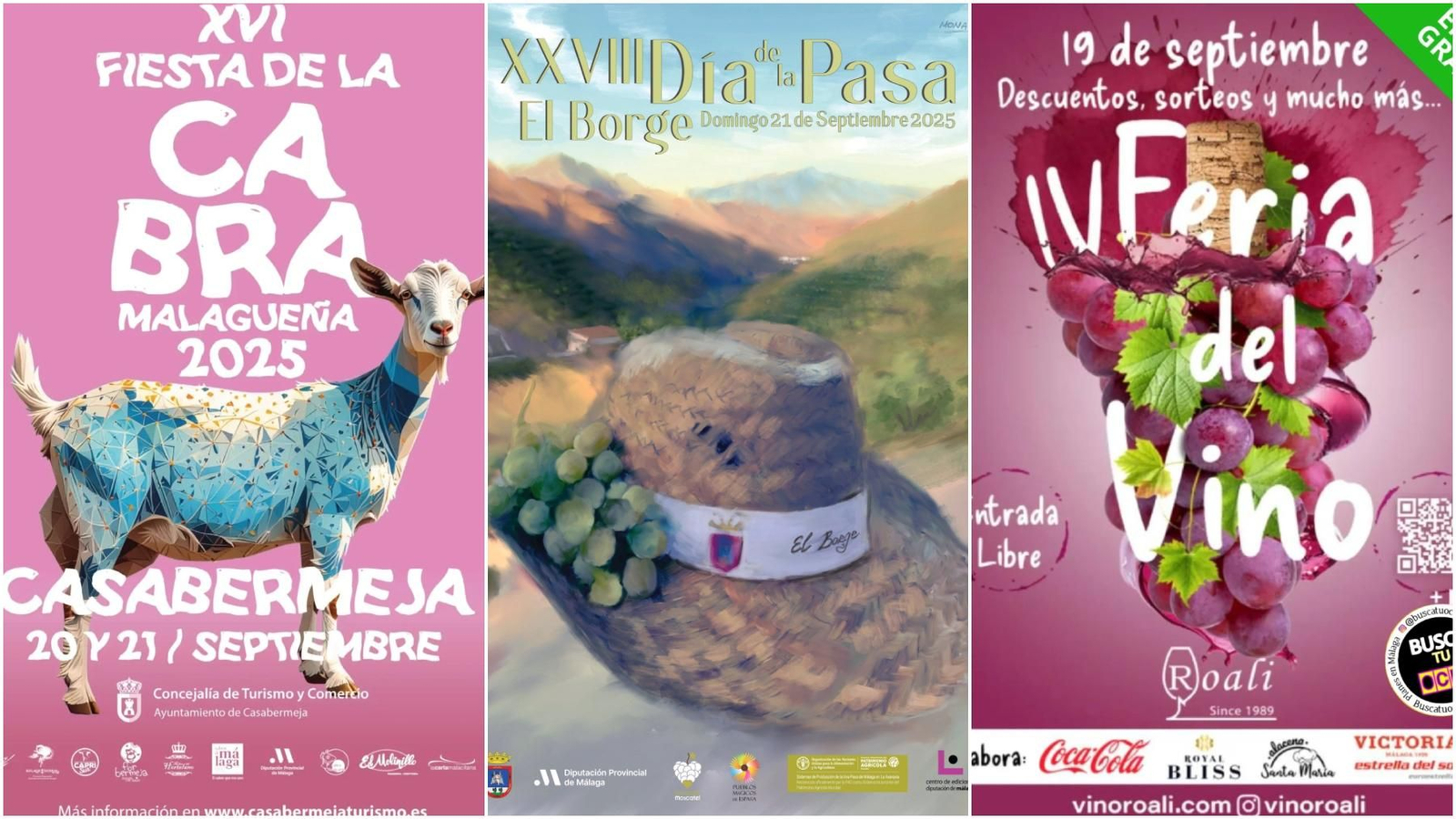 Los carteles de las fiestas y feiras gastronómicas de Málaga.