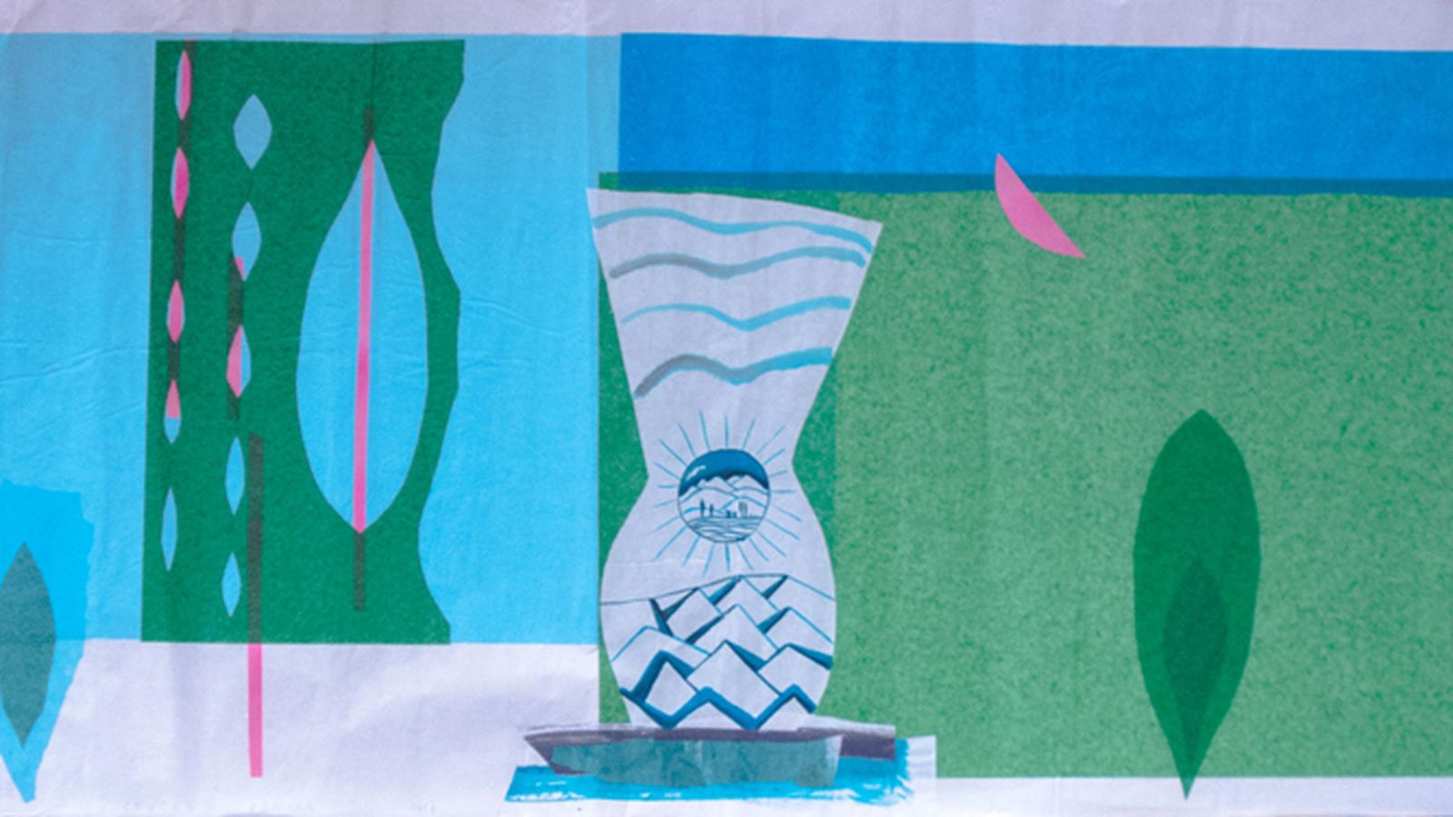 'Collage sobre papel de seda', una interesante pieza de Ybarra que se mueve entre el bodegón y  el paisaje.