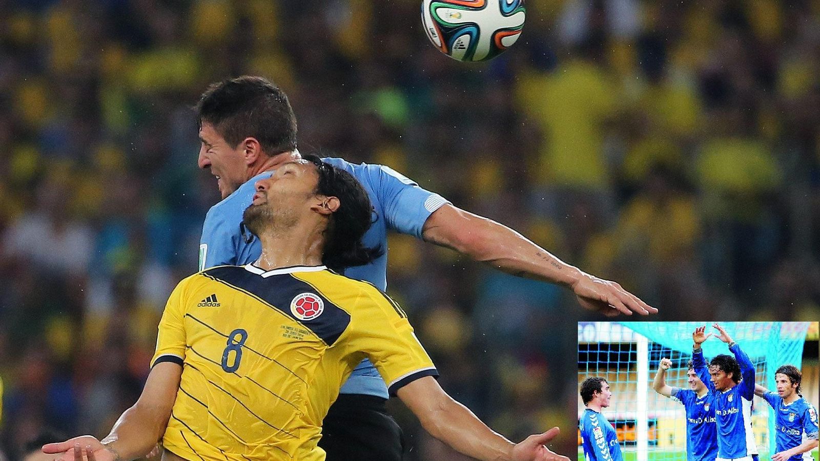 Abel puga por un balón en el Mundial de Brasil con el uruguayo Rodríguez. Abel puga por un balón en el Mundial de Brasil con el uruguayo Rodríguez.