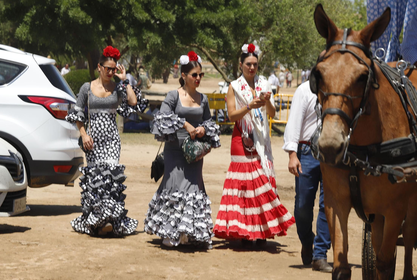 Ambiente en la aldea del Rocío en la jornada del sábado