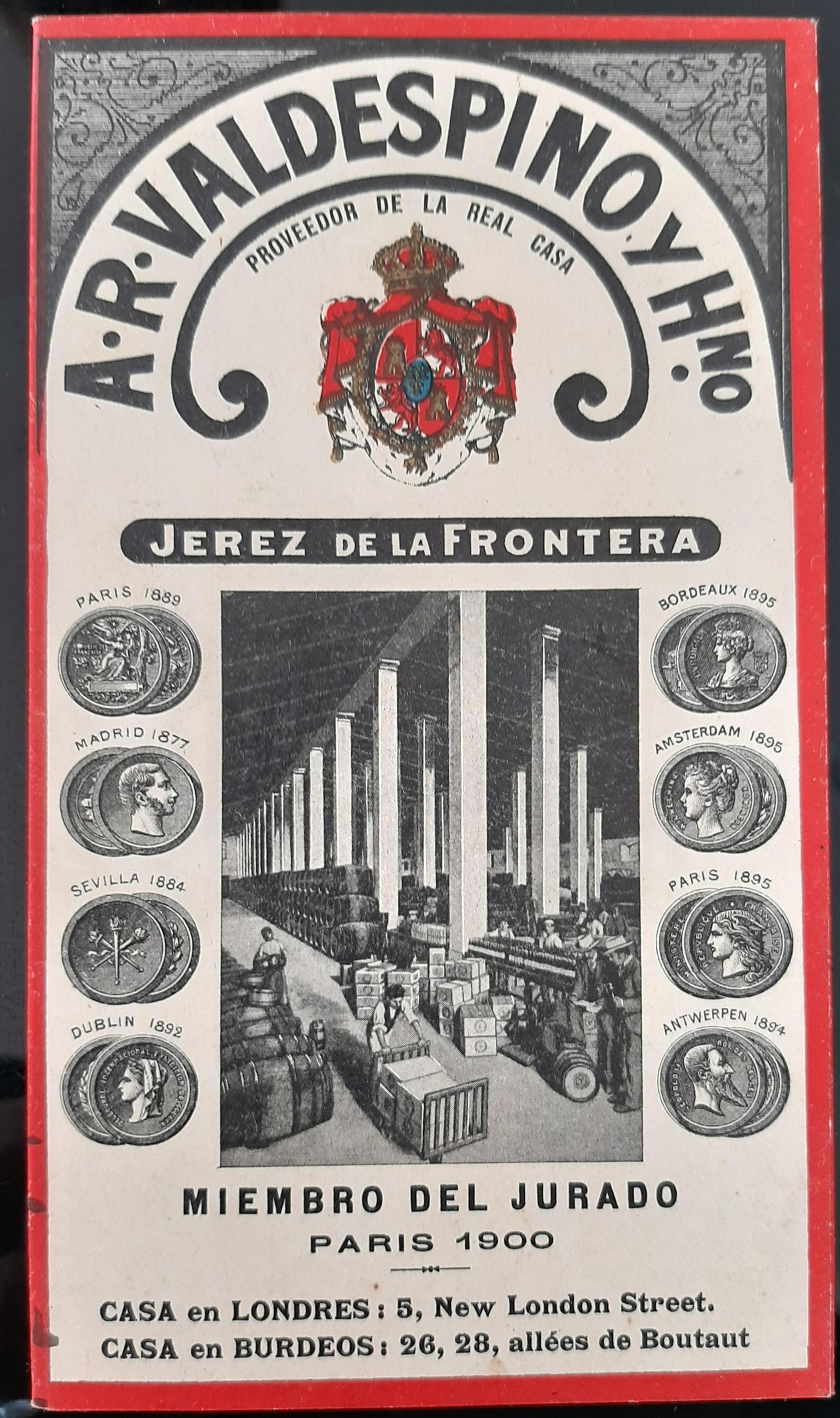 Lista de precios de bodegas Valdespino, primera década del siglo XX.