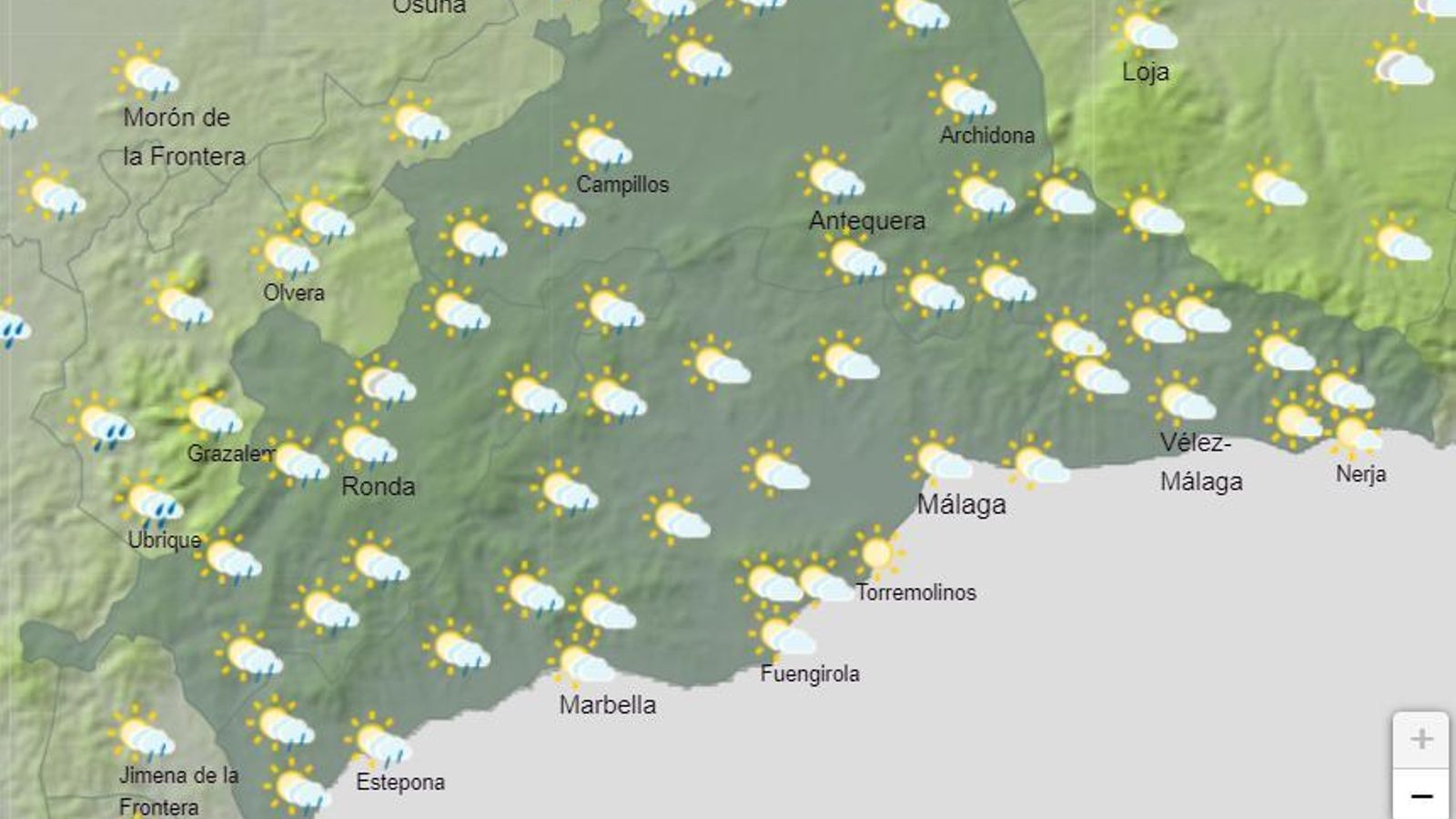 Mapa de previsión de la Aemet en Málaga para el miércoles 19 de junio