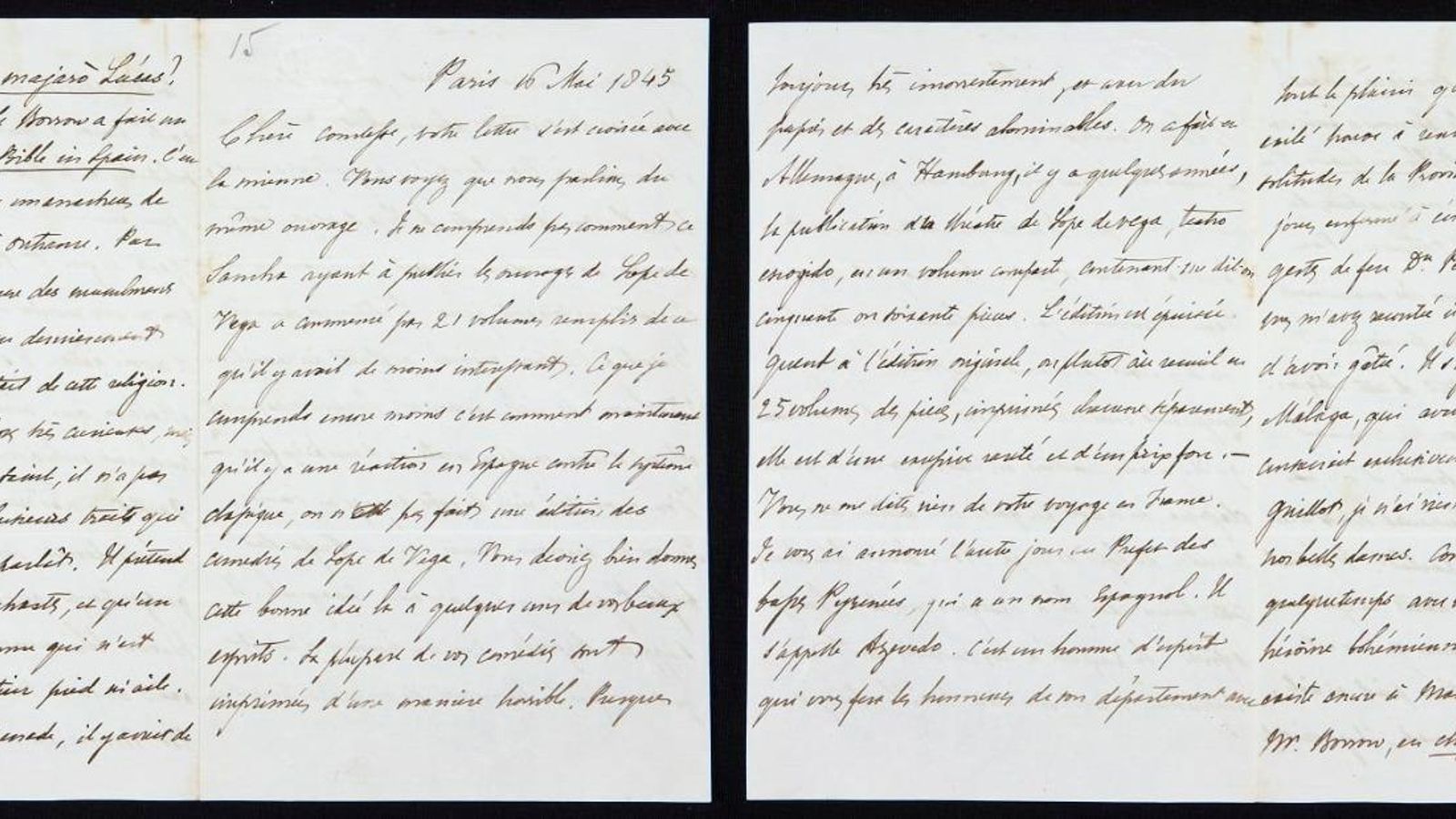 Las imágenes cedidas por la Casa de Alba pertenecen a la carta que mostrará en París y que fue escrita por Prosper Mérimée a la condesa de Teba y madre de Eugenia de Montijo en 1845 cuando estaba creando su novela Carmen, llevada luego a la ópera compuesta por Bizet.