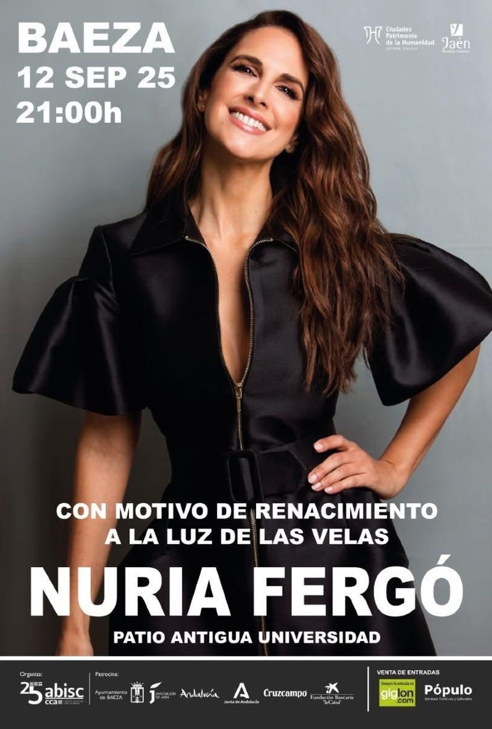 El esperado concierto de Nuria Fergó en Baeza se celebrará el 12 de septiembre en el Patio de la Antigua Universidad.