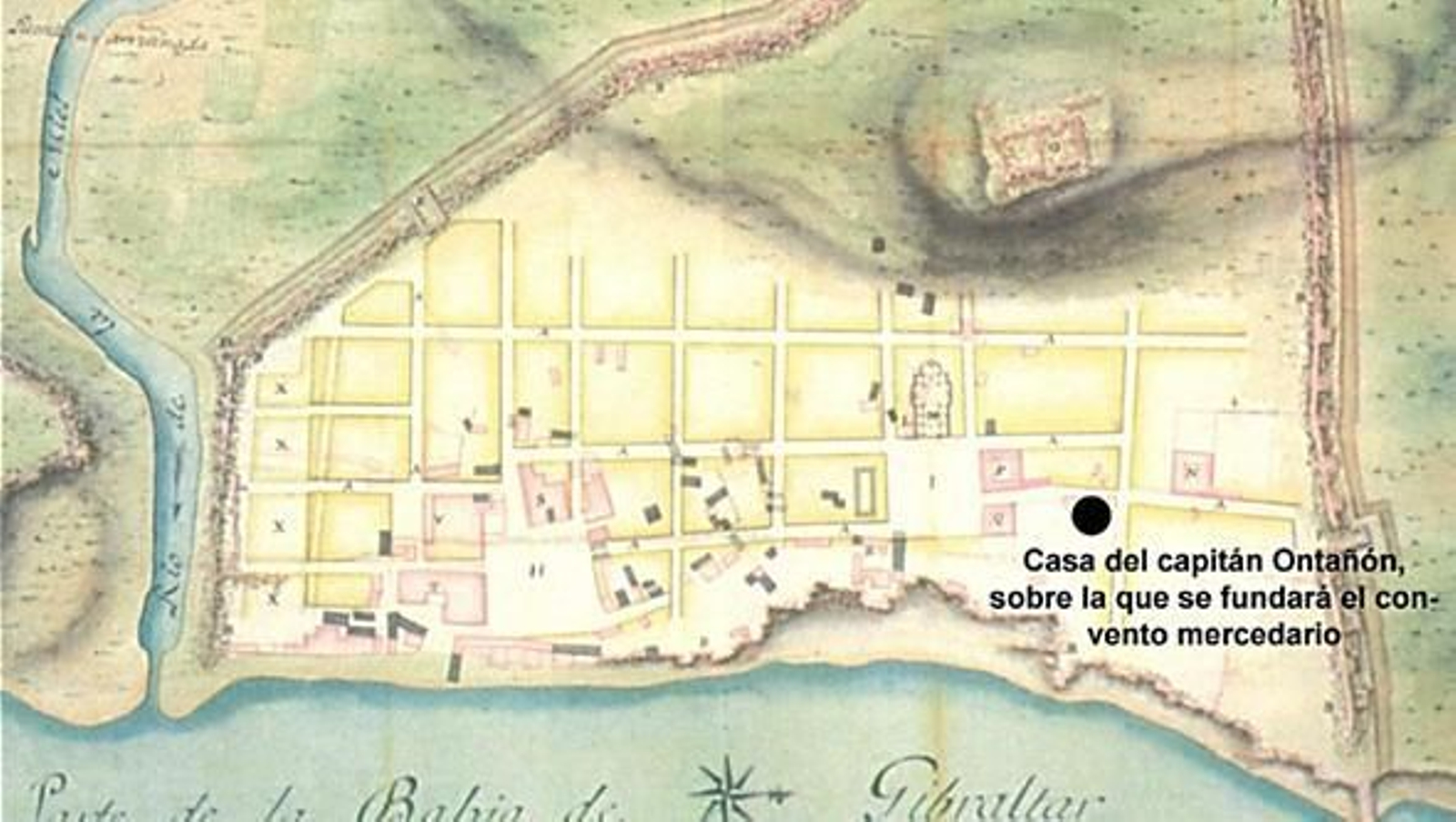 Plano de la Serie Verboom, con la posición de la casa de Ontañón en 1724.