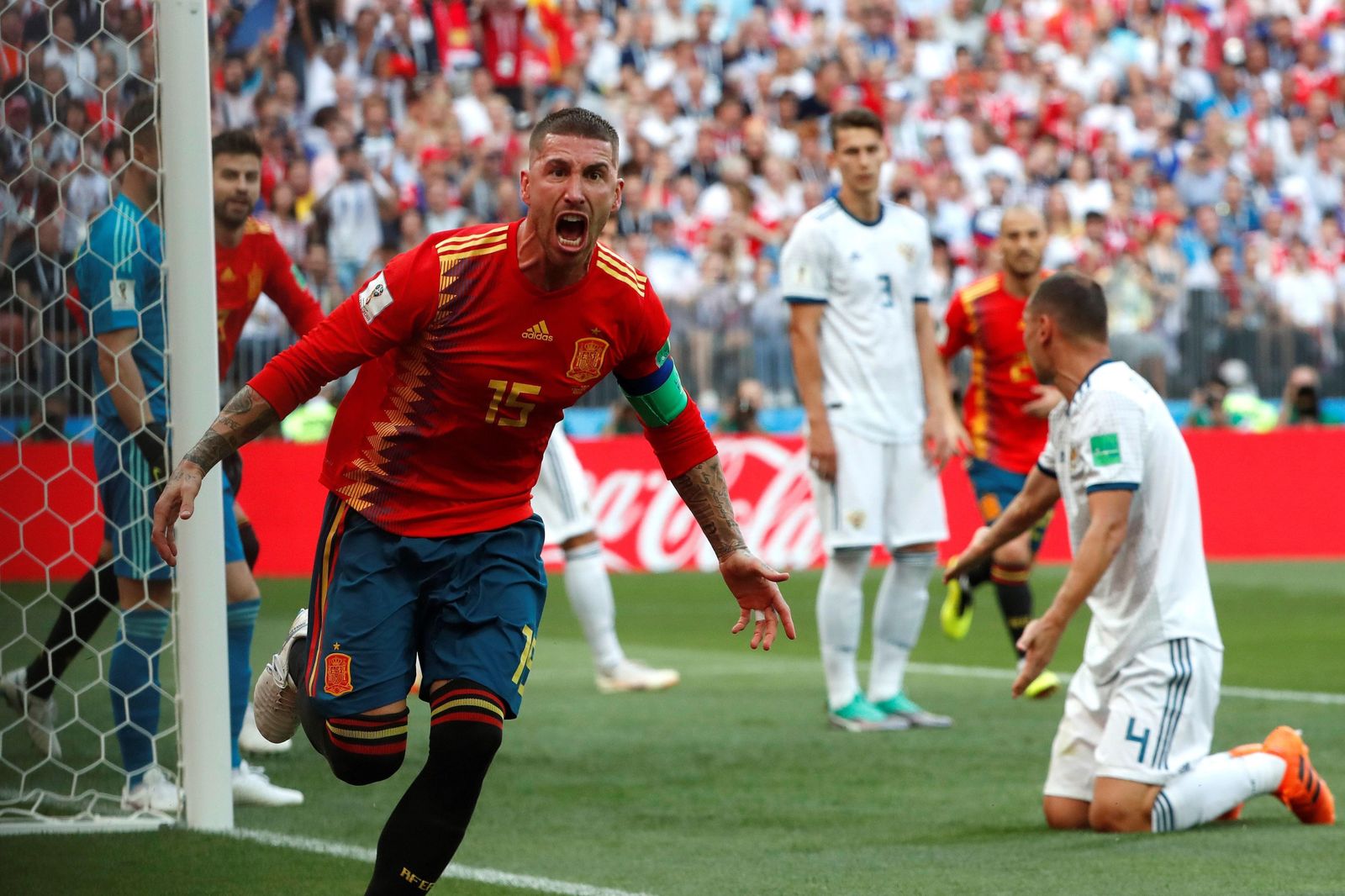 Ramos celebra el 1-0 en el España-Rusia de octavos del Mundial el 1 de julio.