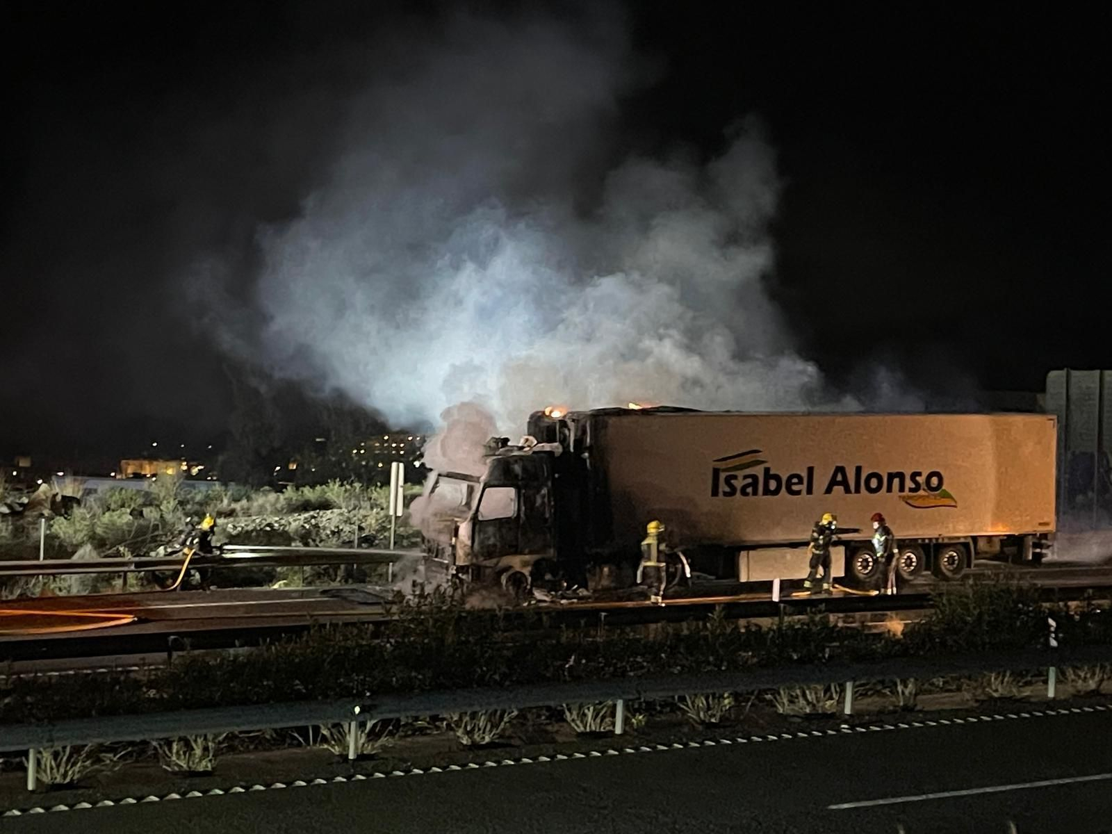 Un camión arde en la Autovía A-7 en Vera, en imágenes